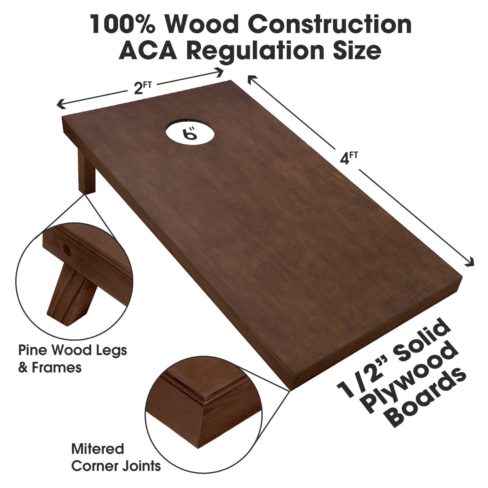 GoSports 4 ft x 2 ft Wooden Cornhole Set - Brown