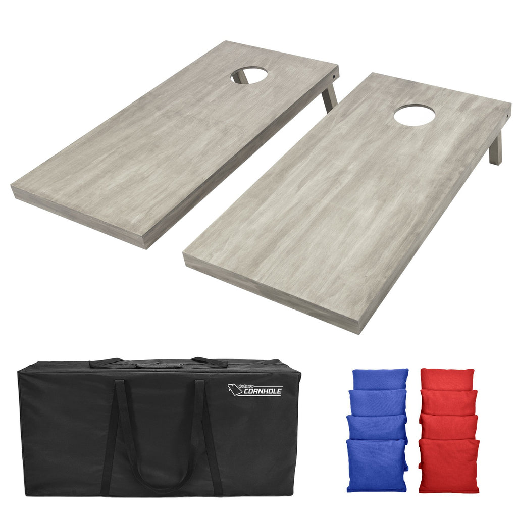 GoSports 4'x2' Regulation Size Wooden Cornhole Set with Gray Finish - Includes Carrying Case and Red and Blue Bean Bags Set Cornhole playgosports.com 
