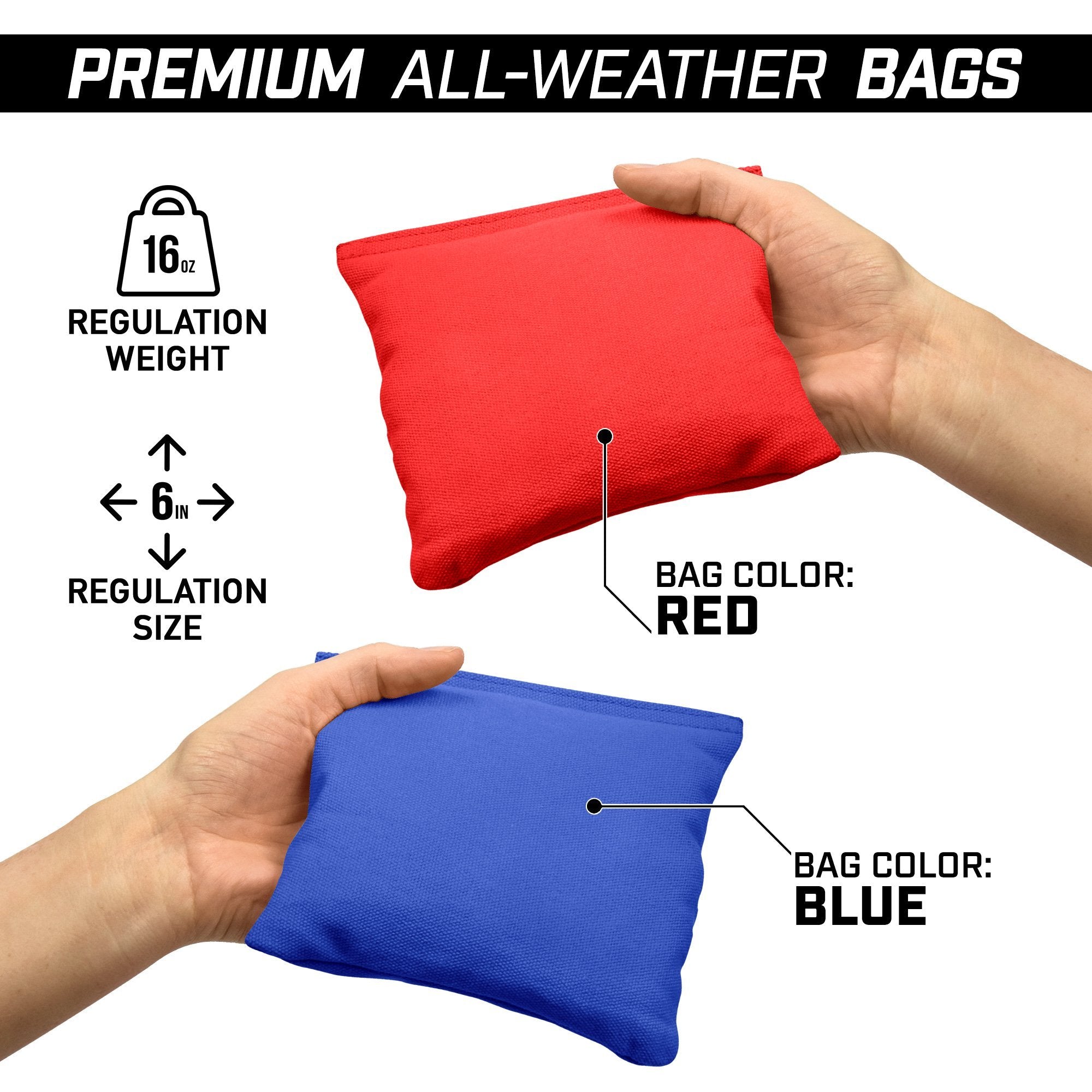 a hand holding a red and blue bag