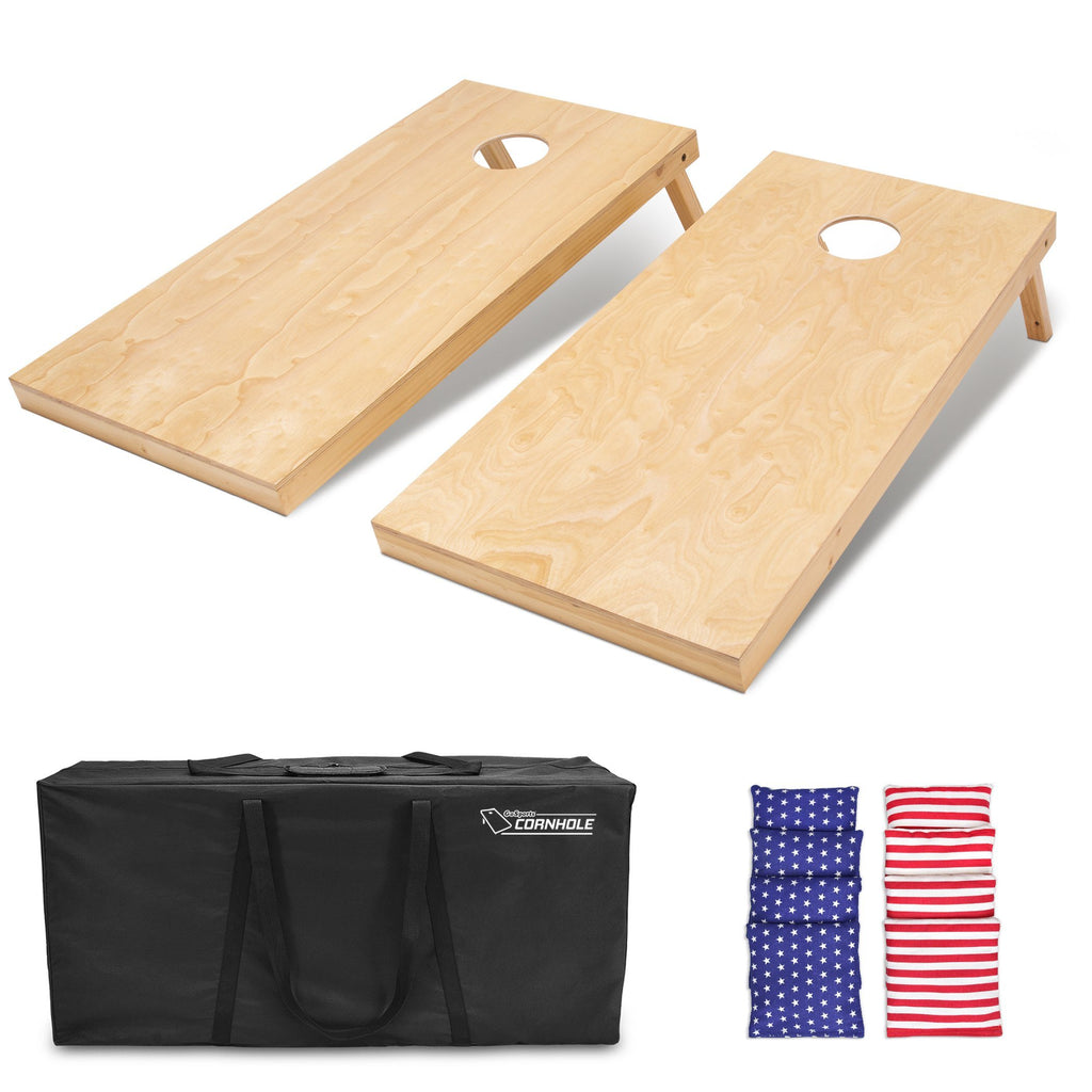 GoSports 4'x2' Regulation Size Wooden Cornhole Set with Natural Wood Finish - Includes Carrying Case and America Bean Bag Set Cornhole playgosports.com 