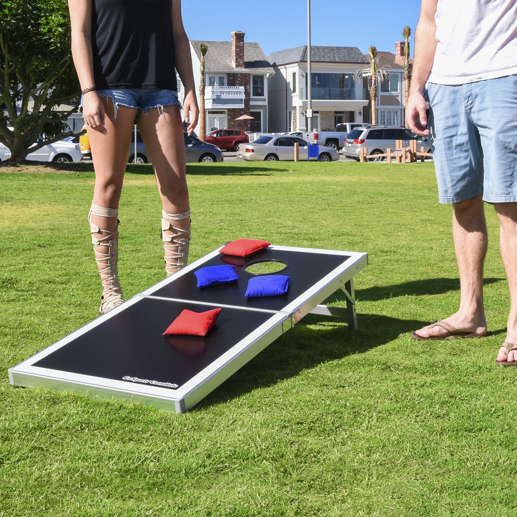 thumbnail image 2 of Cornhole Set Regulation Size With Carrying Bags - 4x2 & 3x2 Foot Bean Bag Toss Game For Outdoor Fun 2 of 14