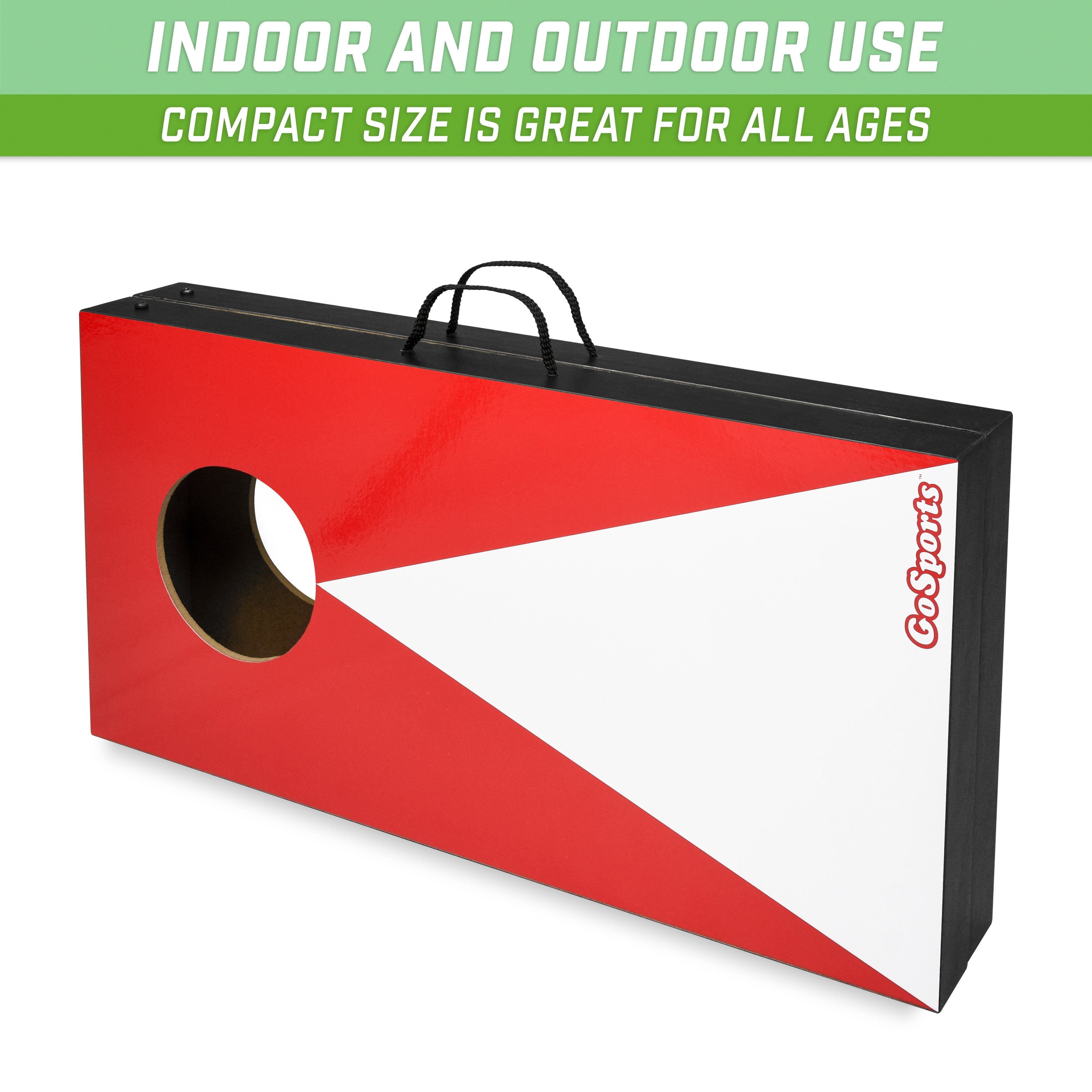 a red and white box with a hole in it