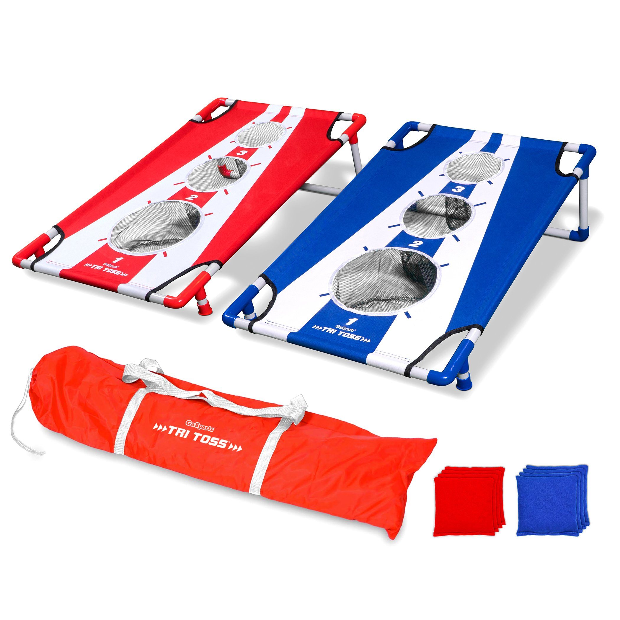 the red, white and blue beach umbrella