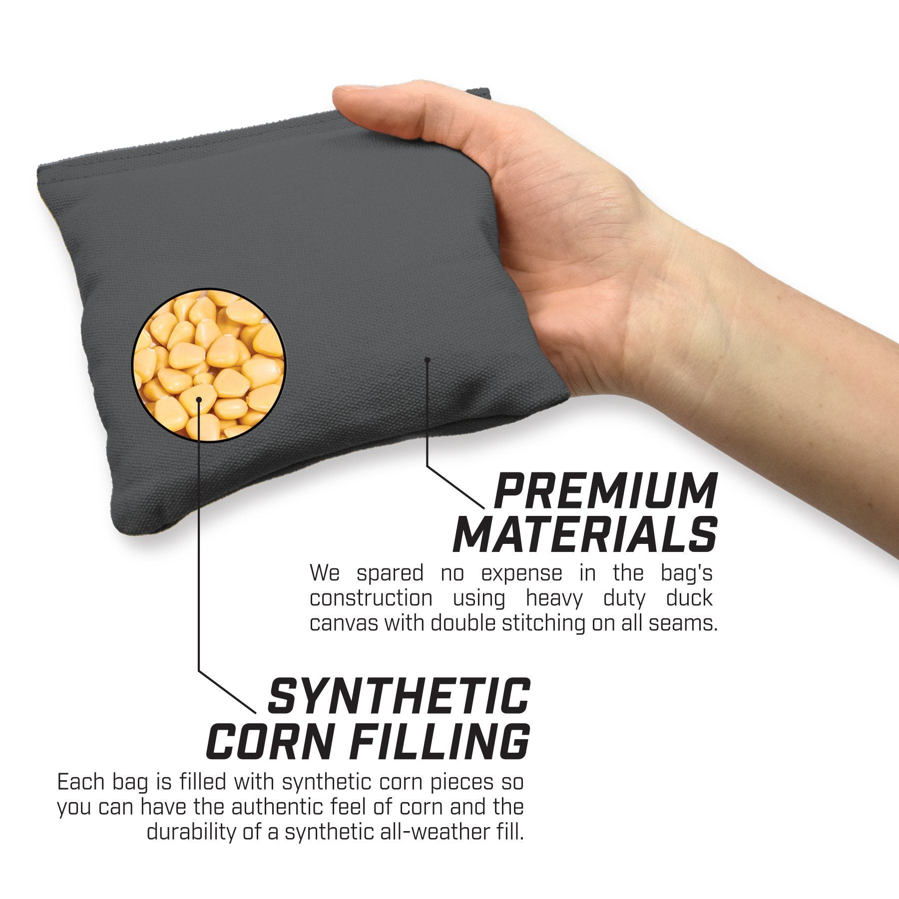 a hand holding a black bag with a diagram of the contents