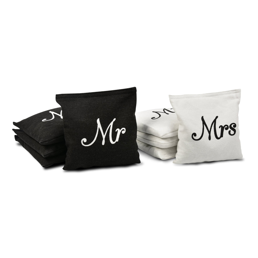 GoSports Wedding Theme Cornhole Bag Set | Includes 4 Black 'Mr' Bags and 4 White 'Mrs' Bags Cornhole playgosports.com 