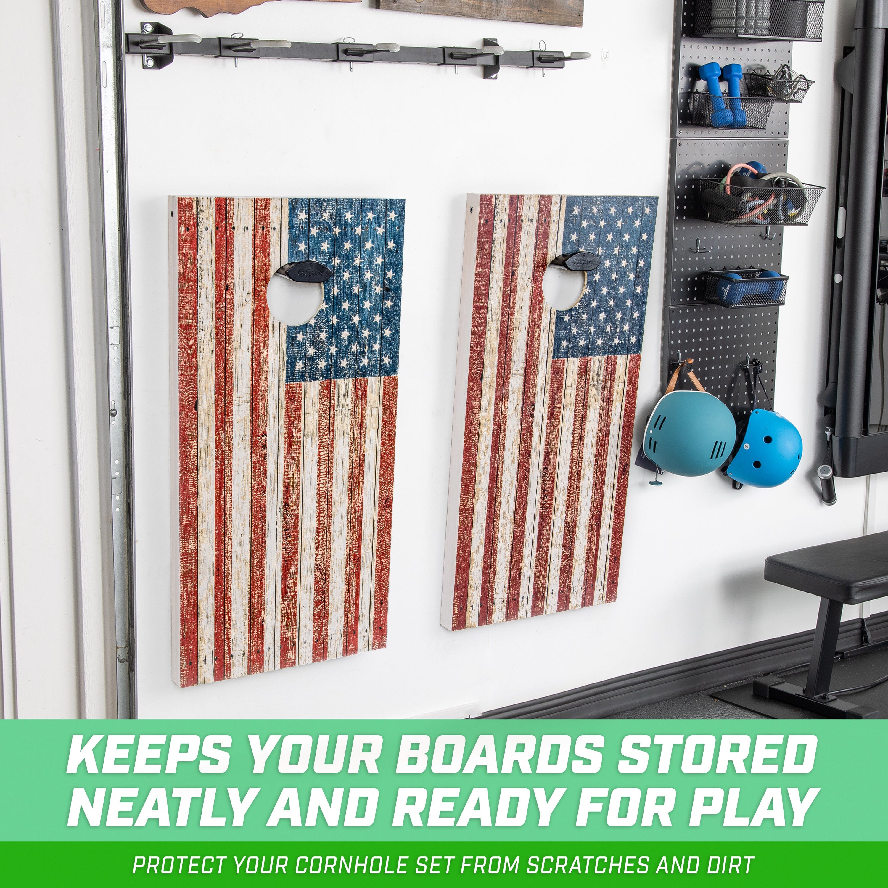 a wall mounted flag with a gun and a rifle