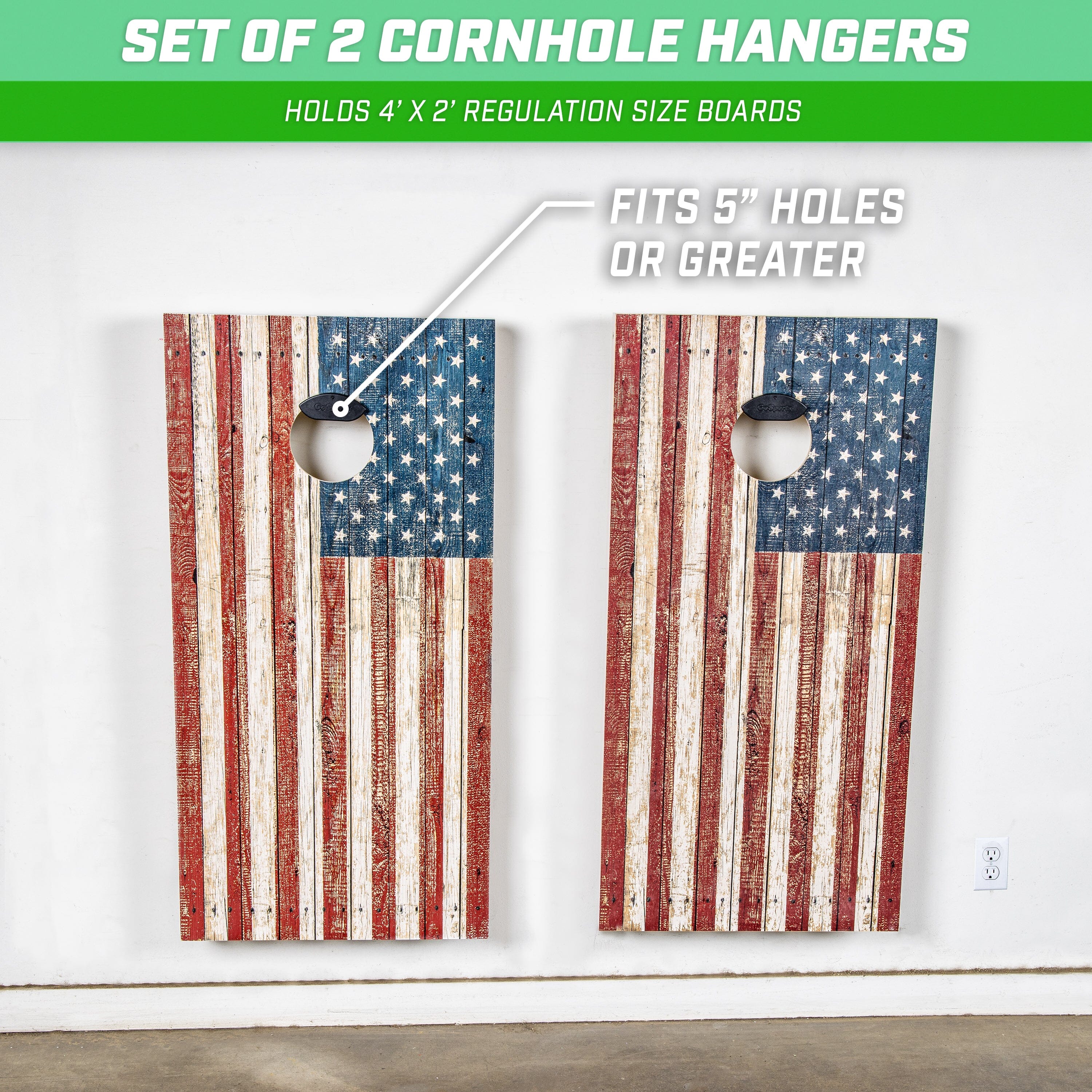 a pair of wooden american flag door hangers