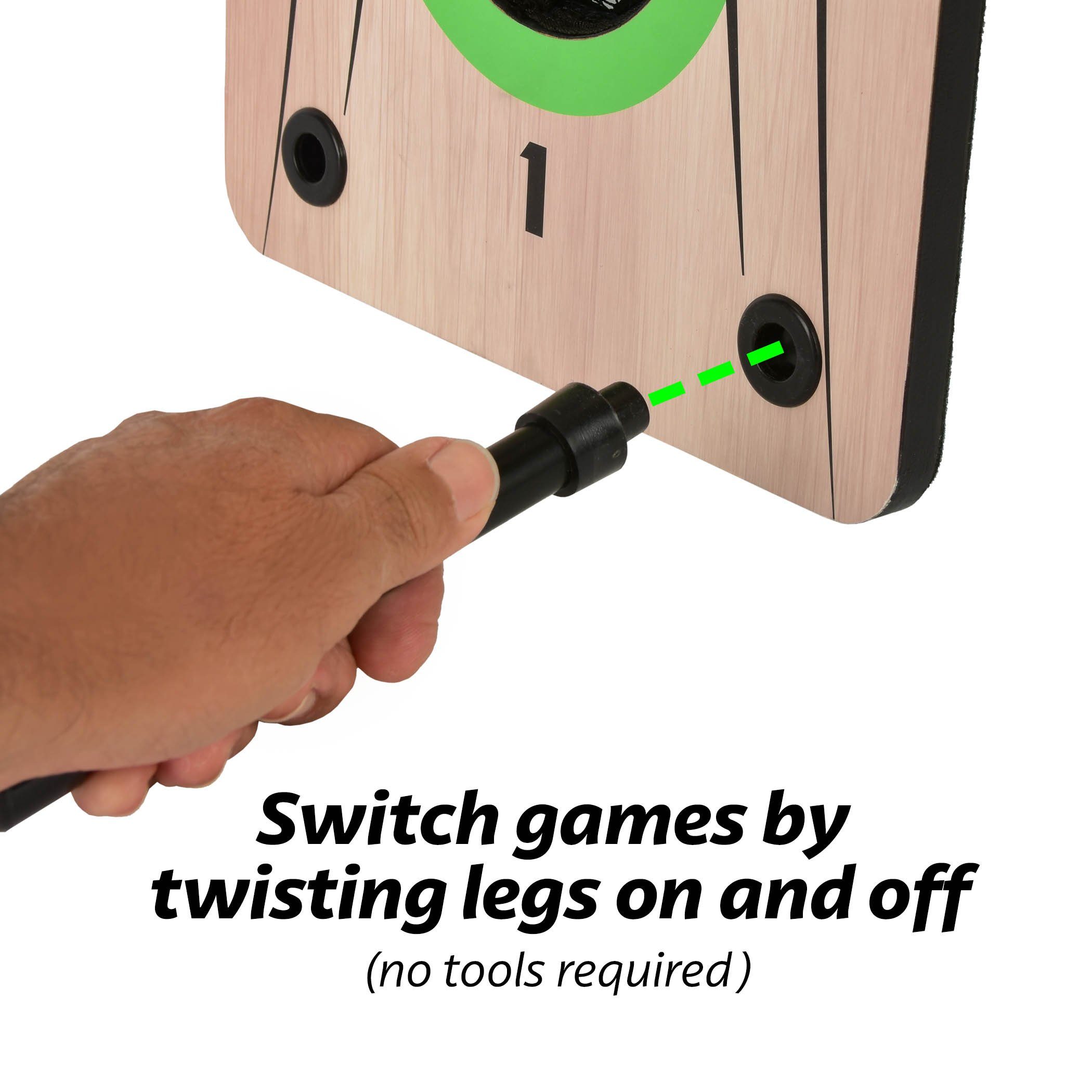 a hand holding a green and black electronic device