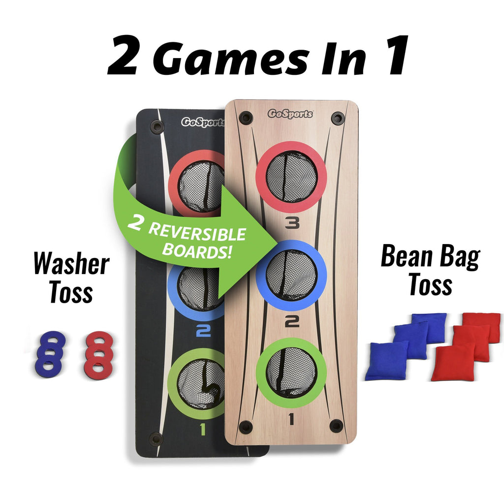 GoSports Multi 2-in-1 Bean Bag Toss & Washer Toss Combo Outdoor Game - Fun for Kids & Adults - Includes 2 Double Sided Game Boards, 6 Washers, 6 Bean Bags, Carry Case Cornhole playgosports.com 
