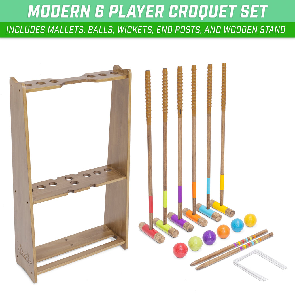 GoSports Premium Wood Stained Six Player Croquet Set Croquet Playgosports.com 
