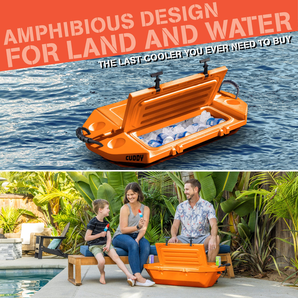 Cuddy Floating Cooler and Dry Storage Vessel – 40QT – Amphibious Hard Shell Design, Orange Playgosports.com 