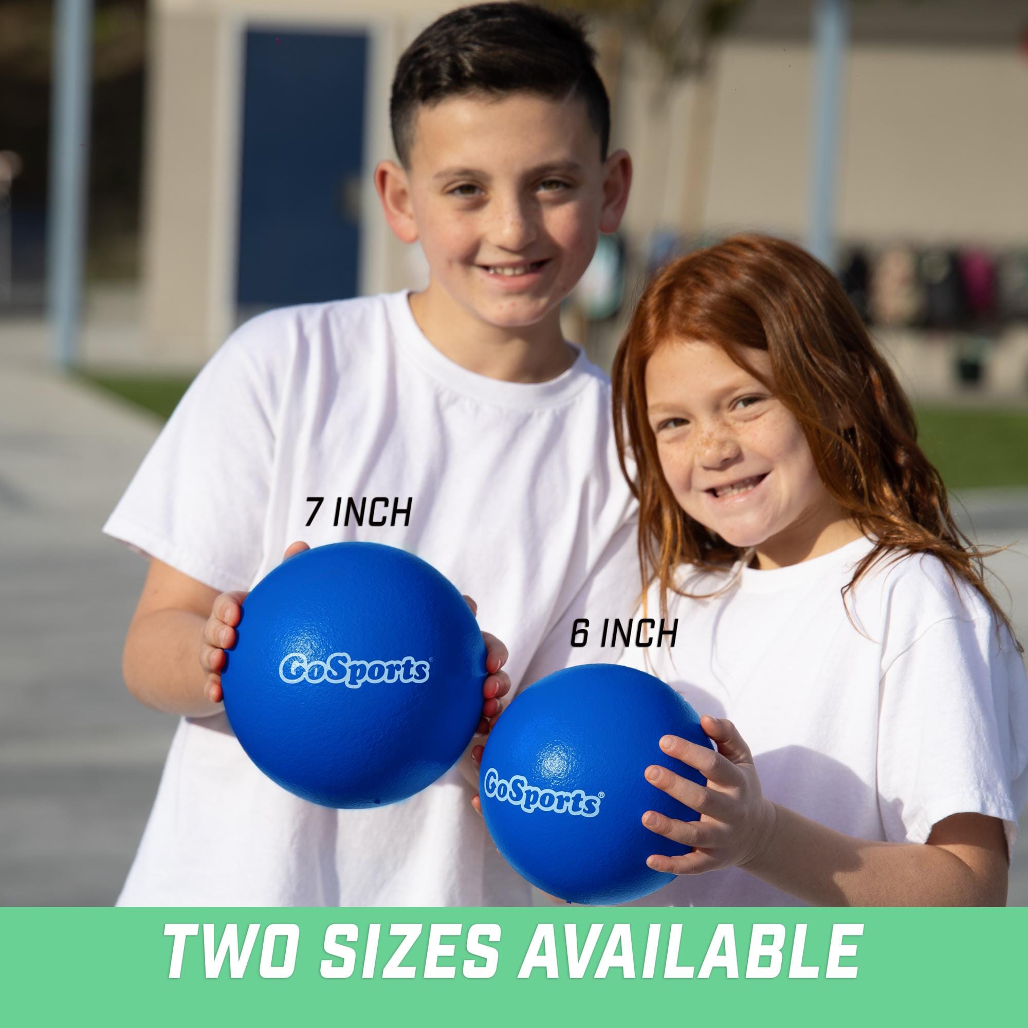 two children holding blue balls with the words 7 inch and 7 inch
