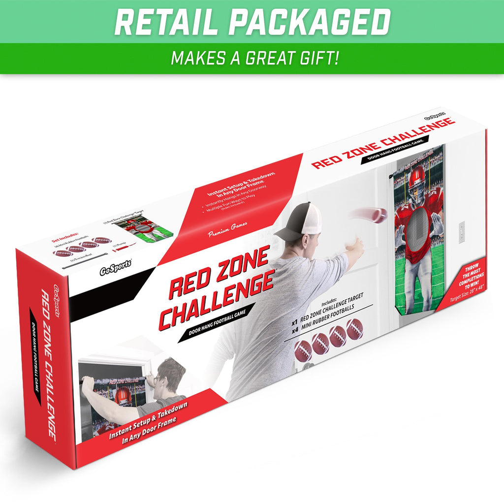 GoSports Red Zone Challenge | Includes Universal Door Frame Tension Rod, 4 Inflatable Footballs and Ball Pump Football playgosports.com 