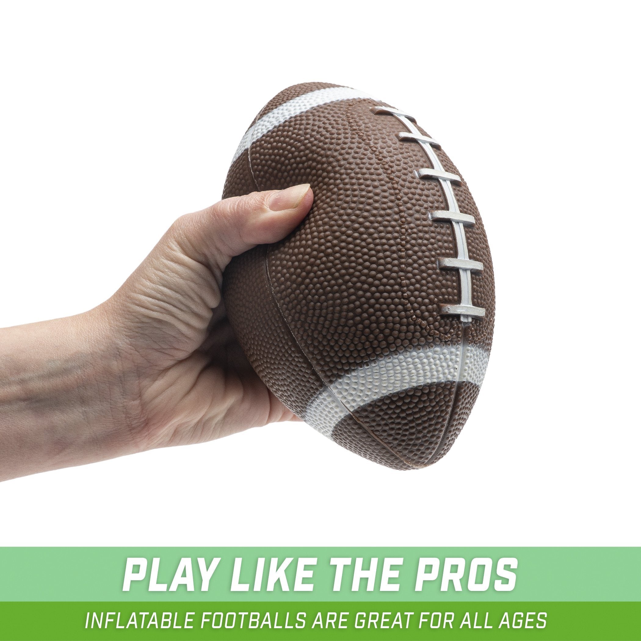 a hand holding a football ball with the words play like pros
