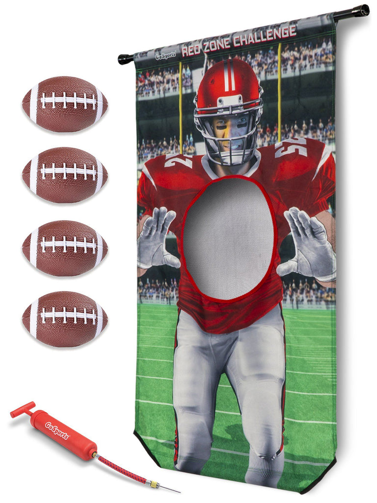 GoSports Red Zone Challenge | Includes Universal Door Frame Tension Rod, 4 Inflatable Footballs and Ball Pump Football playgosports.com 