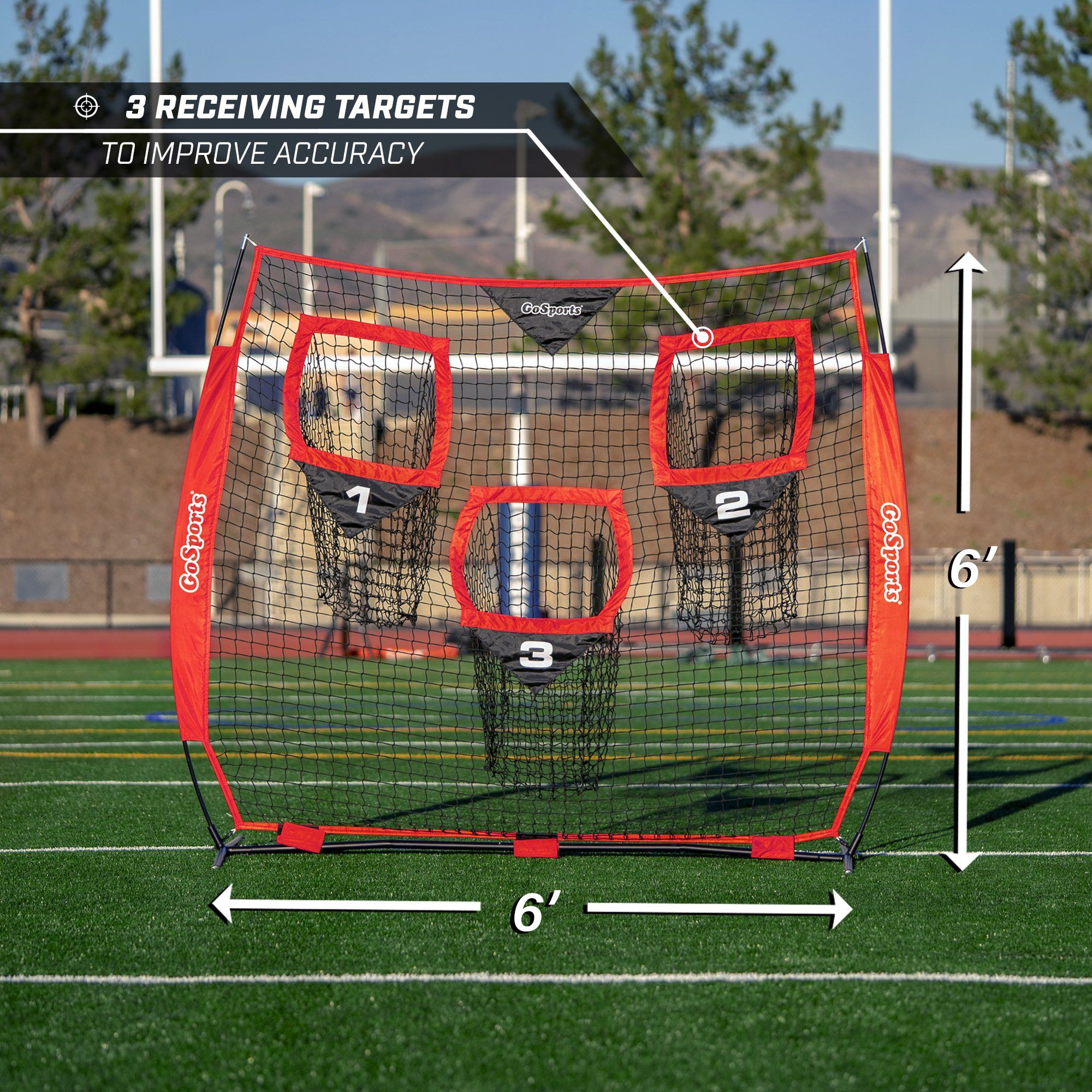 a soccer goal with a goal net and goal poles
