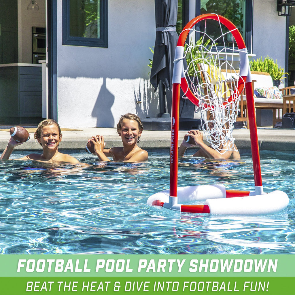 GoSports Splash Pass Floating Pool Football Game | Includes Hoop, 4 Footballs and Pump Pool Toy playgosports.com 