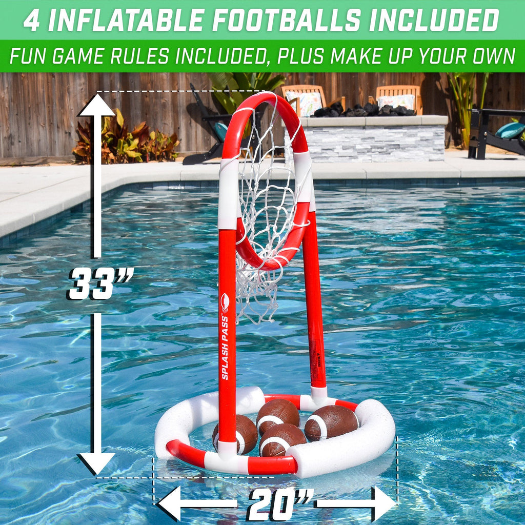 GoSports Splash Pass Floating Pool Football Game | Includes Hoop, 4 Footballs and Pump Pool Toy playgosports.com 