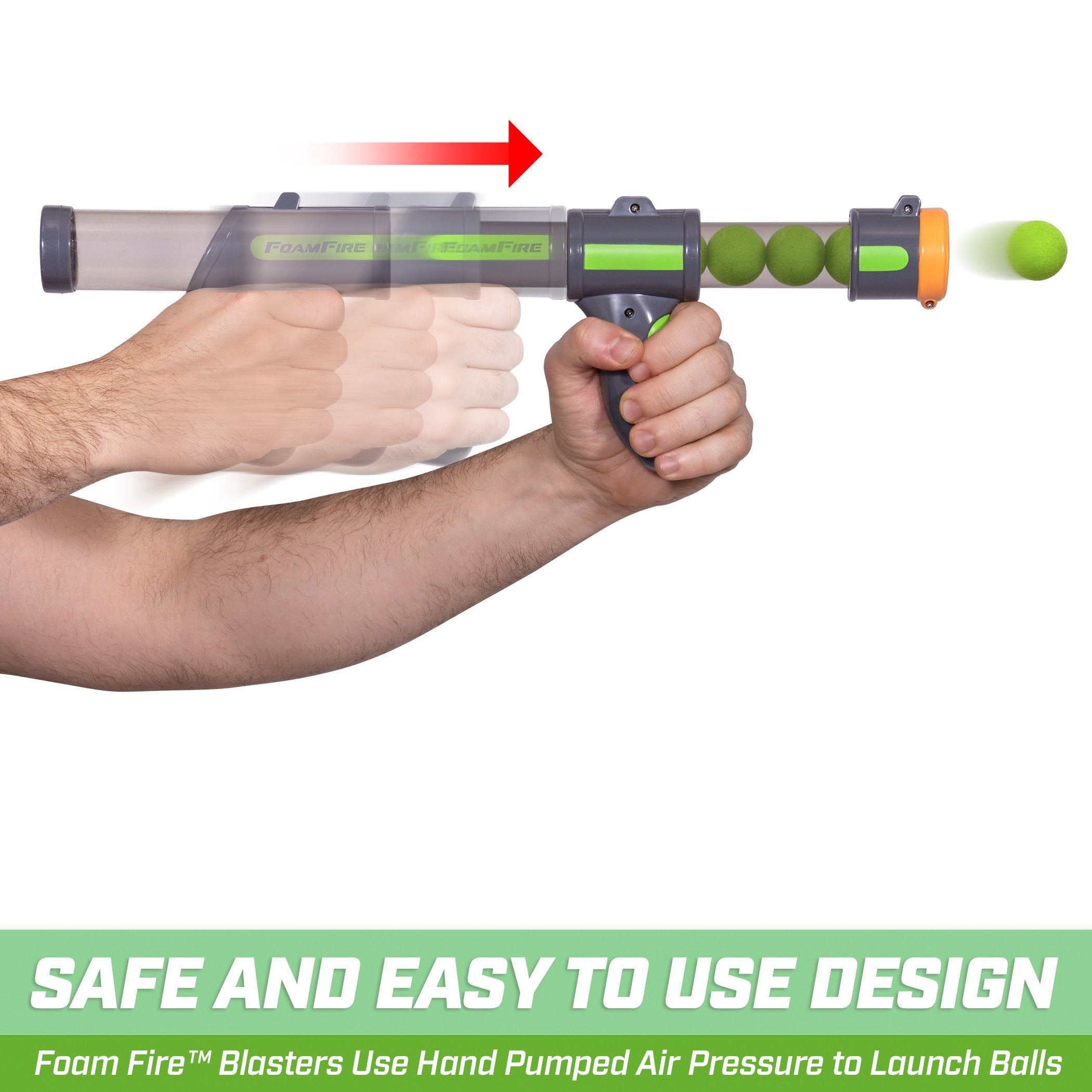 a man holding a toy gun with a green handle