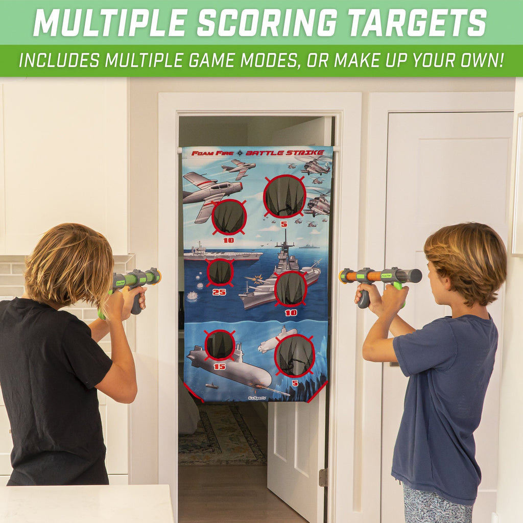 GoSports Foam Fire Battle Strike Game Set | Includes Universal Door Frame Tension Rod, Toy Blasters and Foam Balls Target Practice playgosports.com 