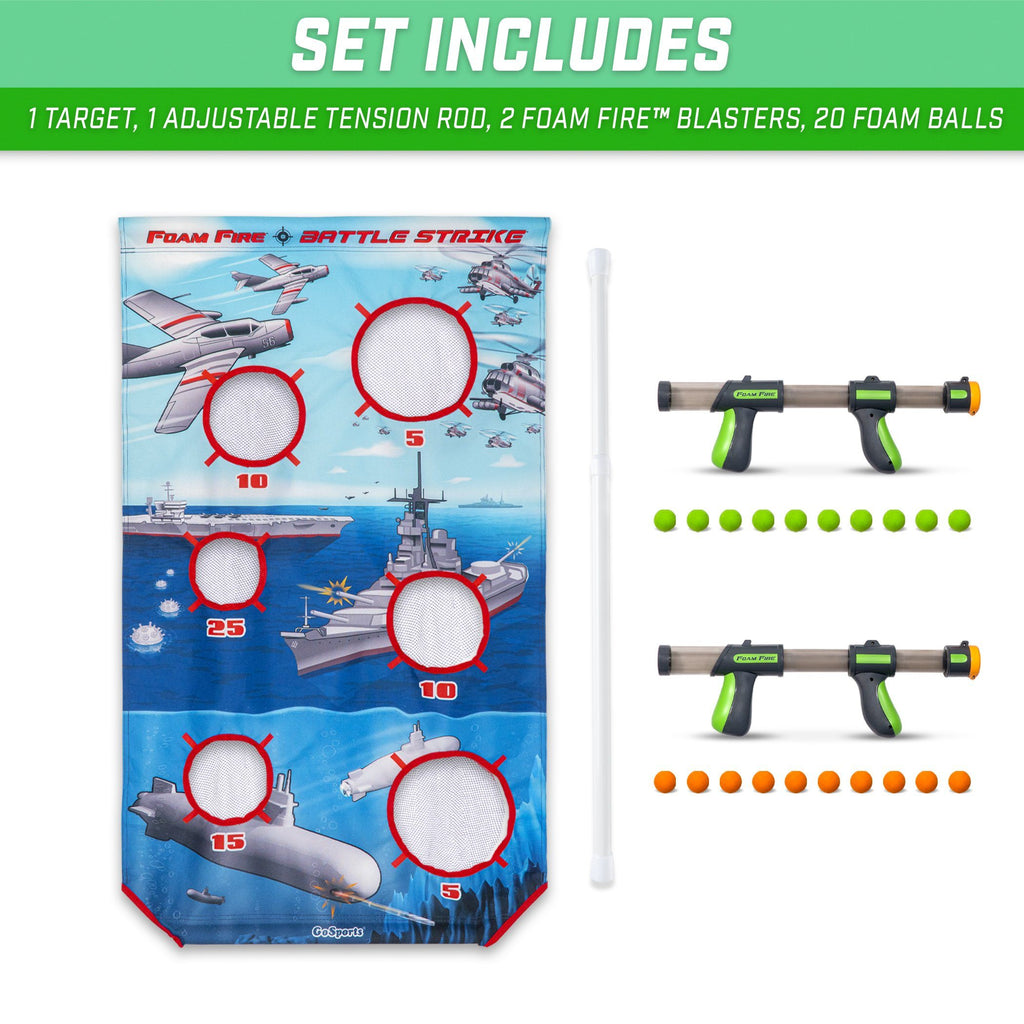 GoSports Foam Fire Battle Strike Game Set | Includes Universal Door Frame Tension Rod, Toy Blasters and Foam Balls Target Practice playgosports.com 