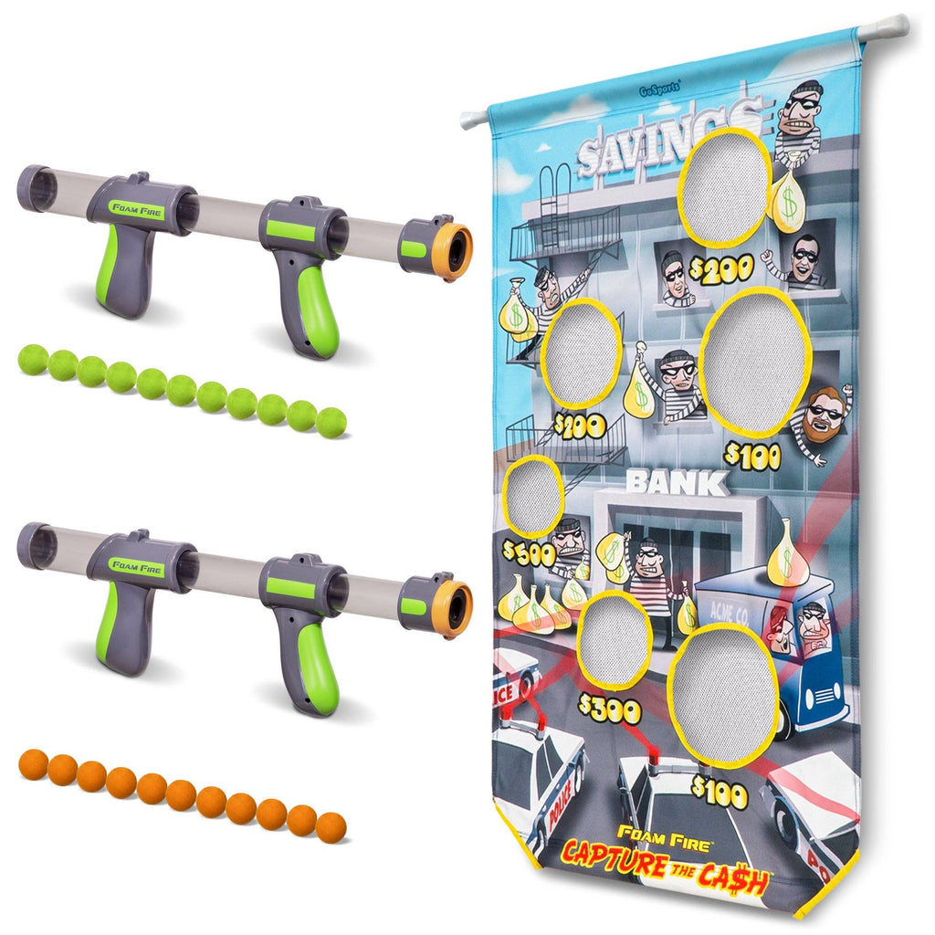 GoSports Foam Fire Capture The Cash Game Set | Includes Universal Door Frame Tension Rod, Toy Blasters and Foam Balls Target Practice playgosports.com 