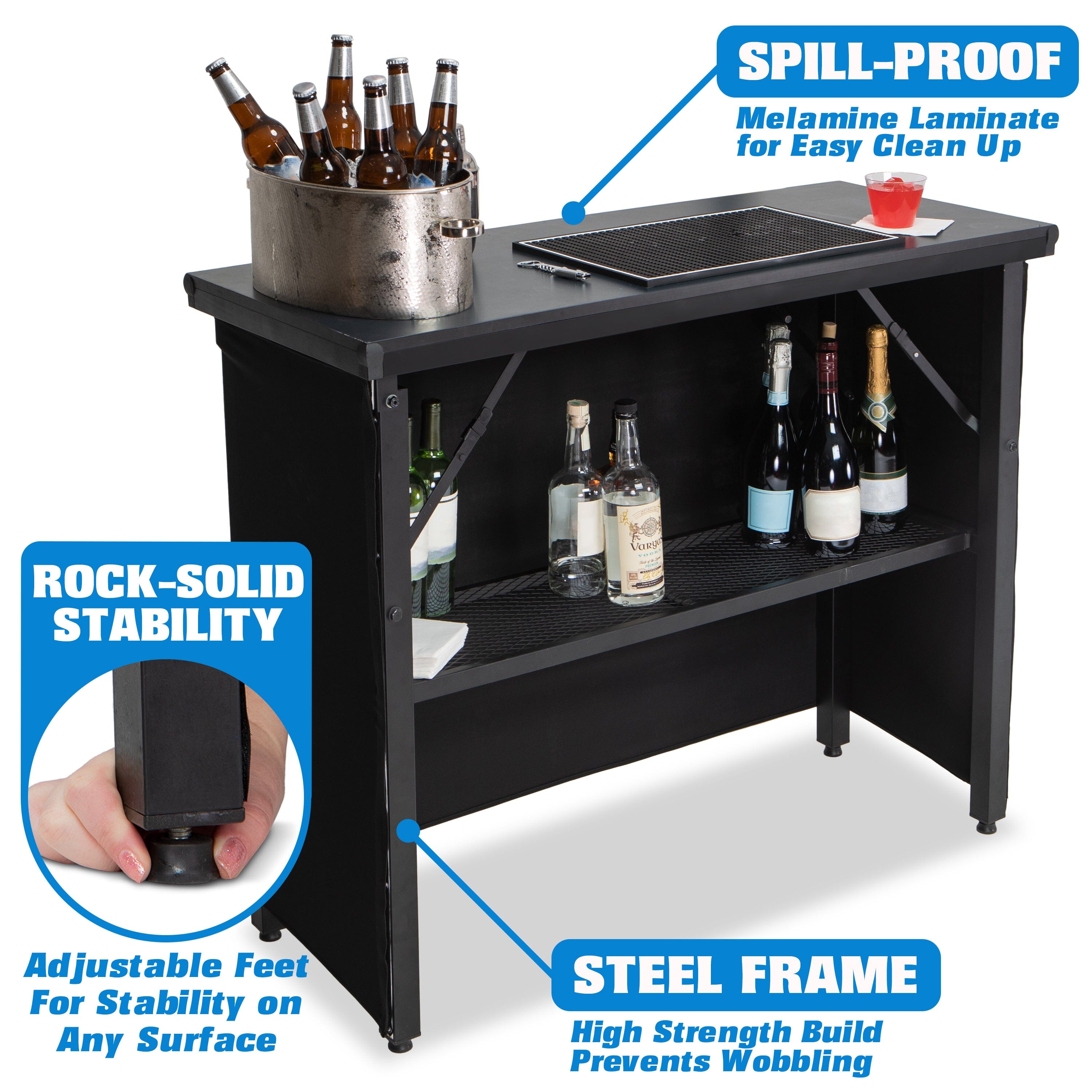 a black table with a bottle holder and a bottle holder