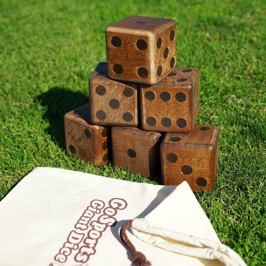 GoSports Giant 3.5" Dark Stain Wooden Playing Dice Set with Bonus Scoreboard (Includes 6 Dice, Dry-Erase Scoreboard and Canvas Carrying Bag) Giant Dice playgosports.com 