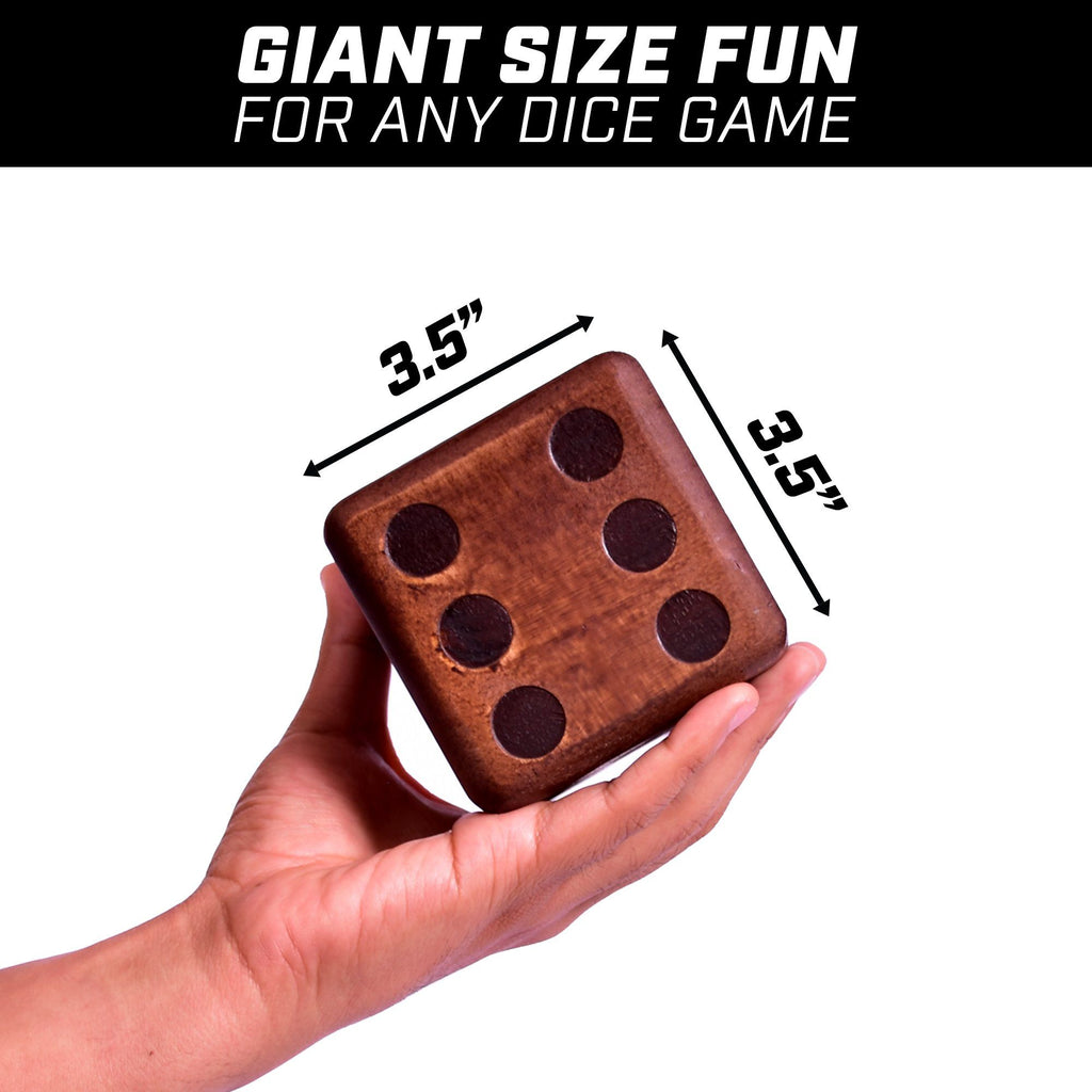 GoSports Giant 3.5" Dark Stain Wooden Playing Dice Set with Bonus Scoreboard (Includes 6 Dice, Dry-Erase Scoreboard and Canvas Carrying Bag) Giant Dice playgosports.com 