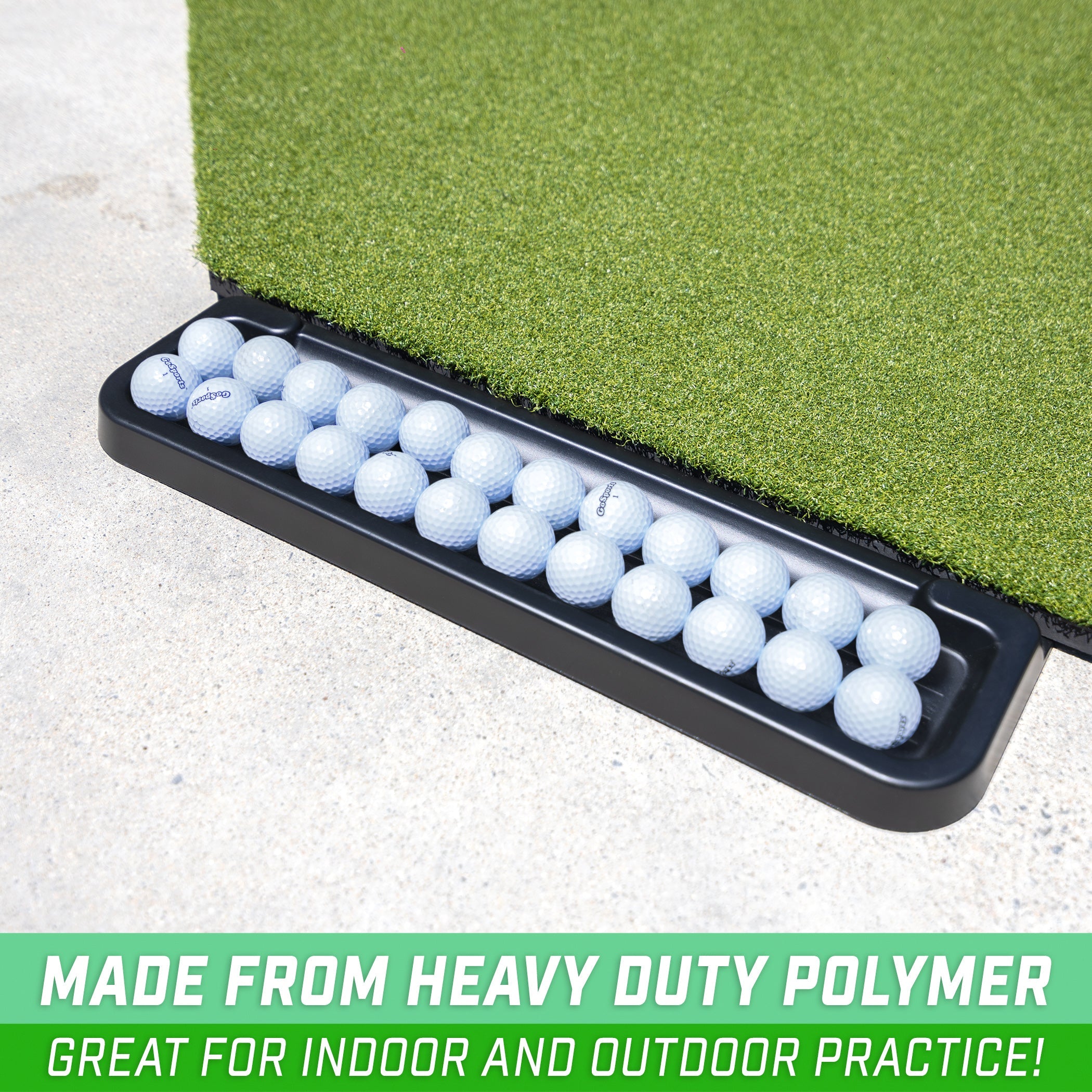 a black tray with golf balls in it