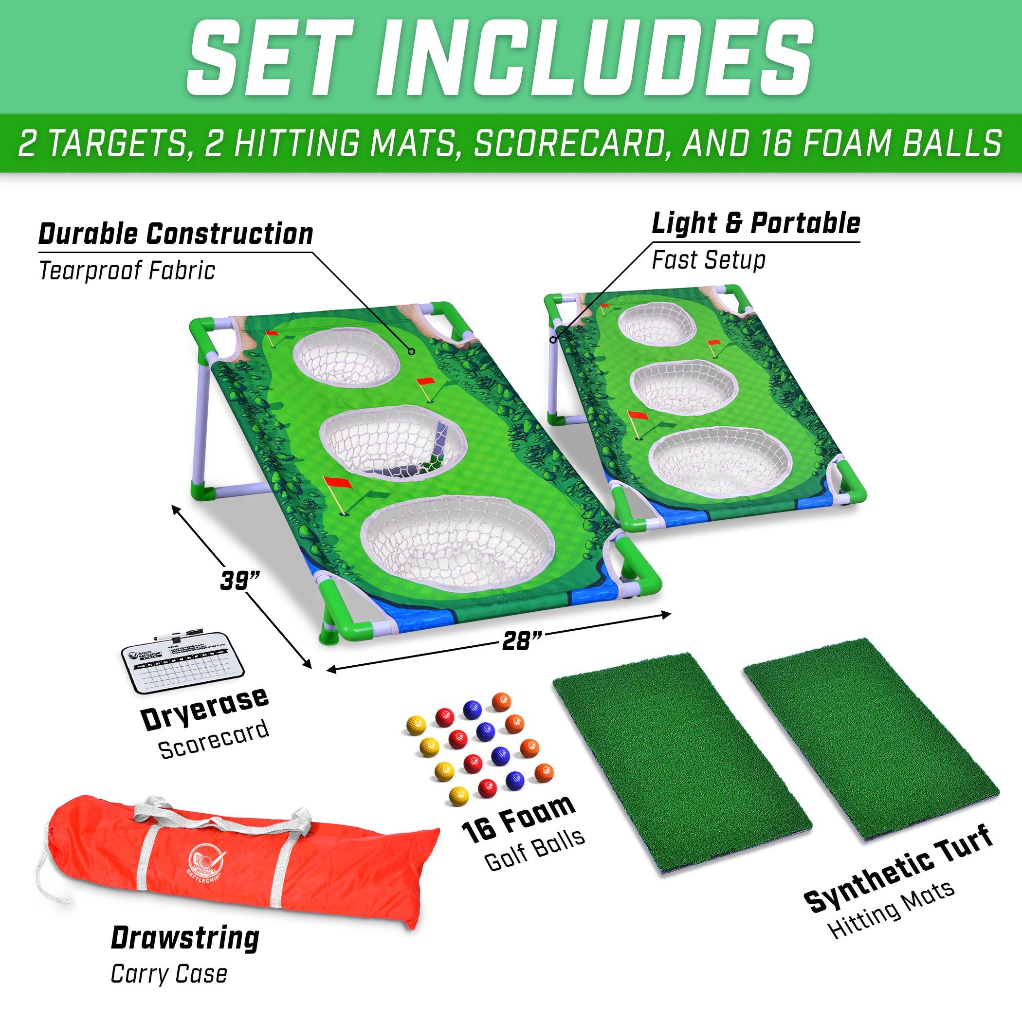 the stin golf set includes two putting mats, a golf bag and a golf ball