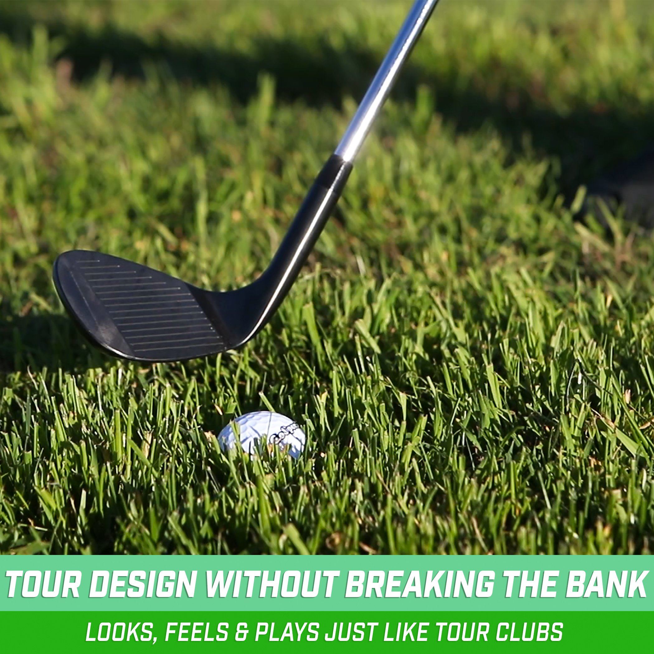 a golf ball and a golf club on the grass