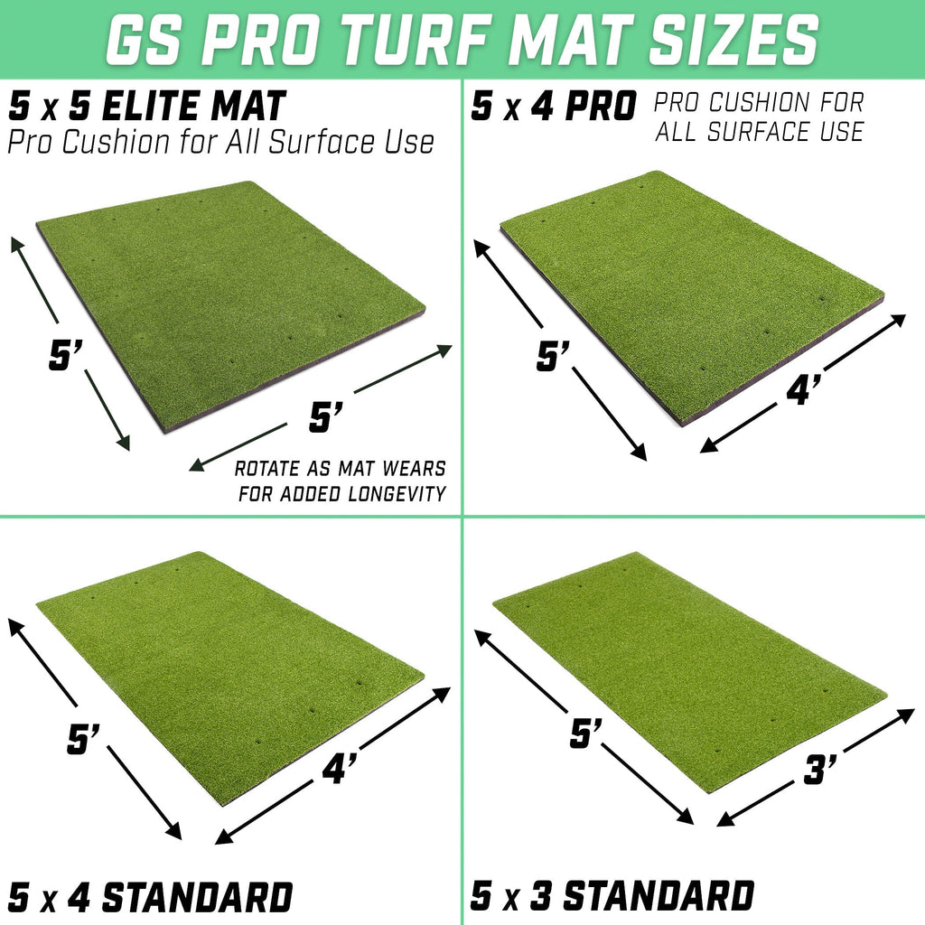 GoSports Golf Hitting Mat PRO 5 ft x 5 ft Artificial Turf Mat for Indoor/Outdoor Practice - Includes 3 Rubber Tees Playgosports.com 