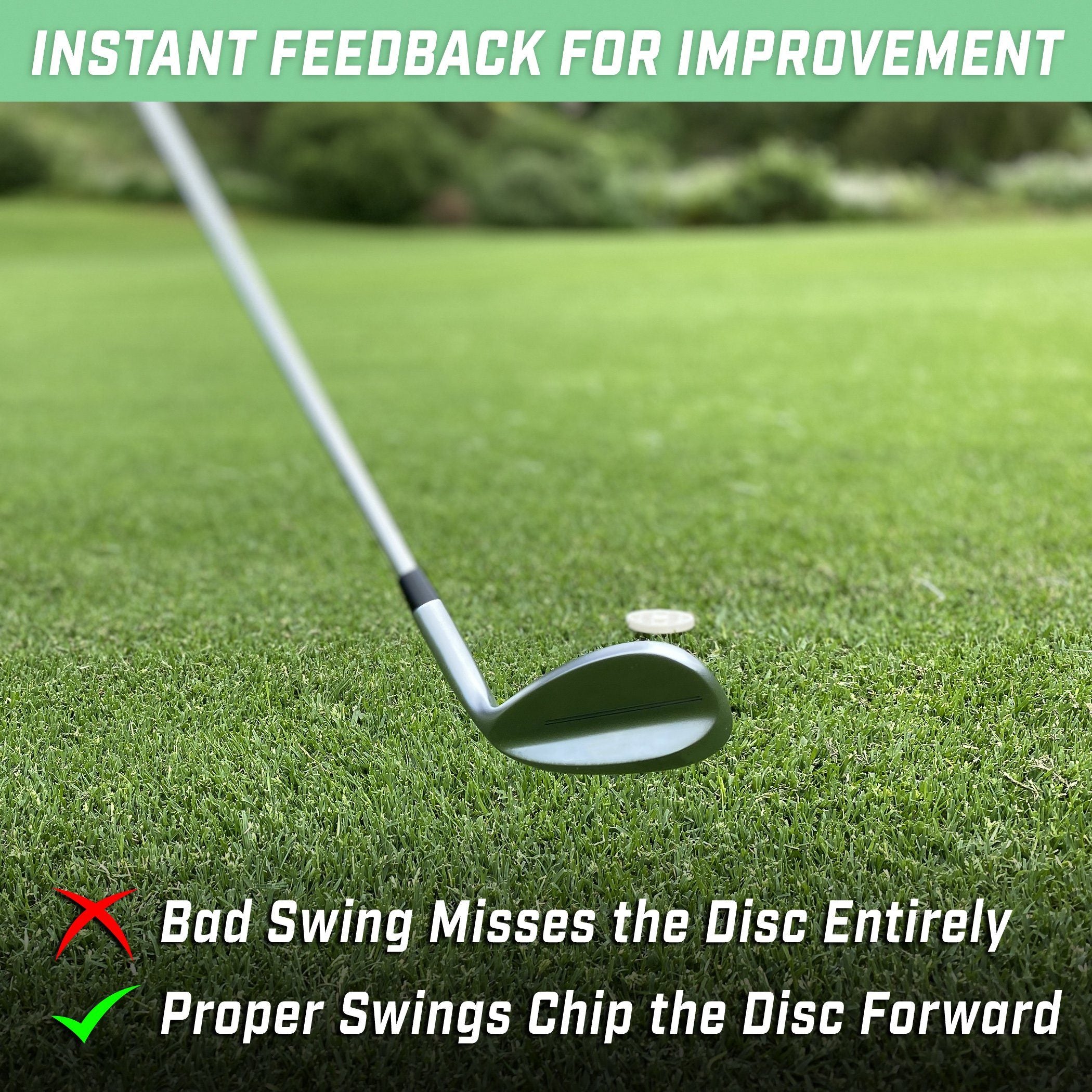 a golf ball and a golf club with the text instant feedback for improvement