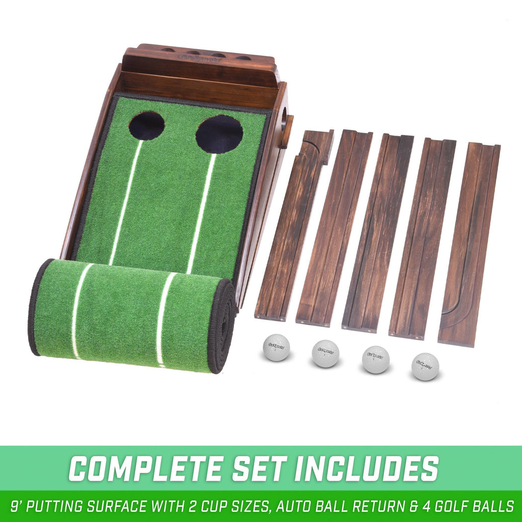 GoSports Pure Putt Golf 9' Putting Green Ramp - Premium Wood Training Aid for Home & Office Putting Practice, Includes 9' Putting Green and 4 Golf Balls Golf playgosports.com 