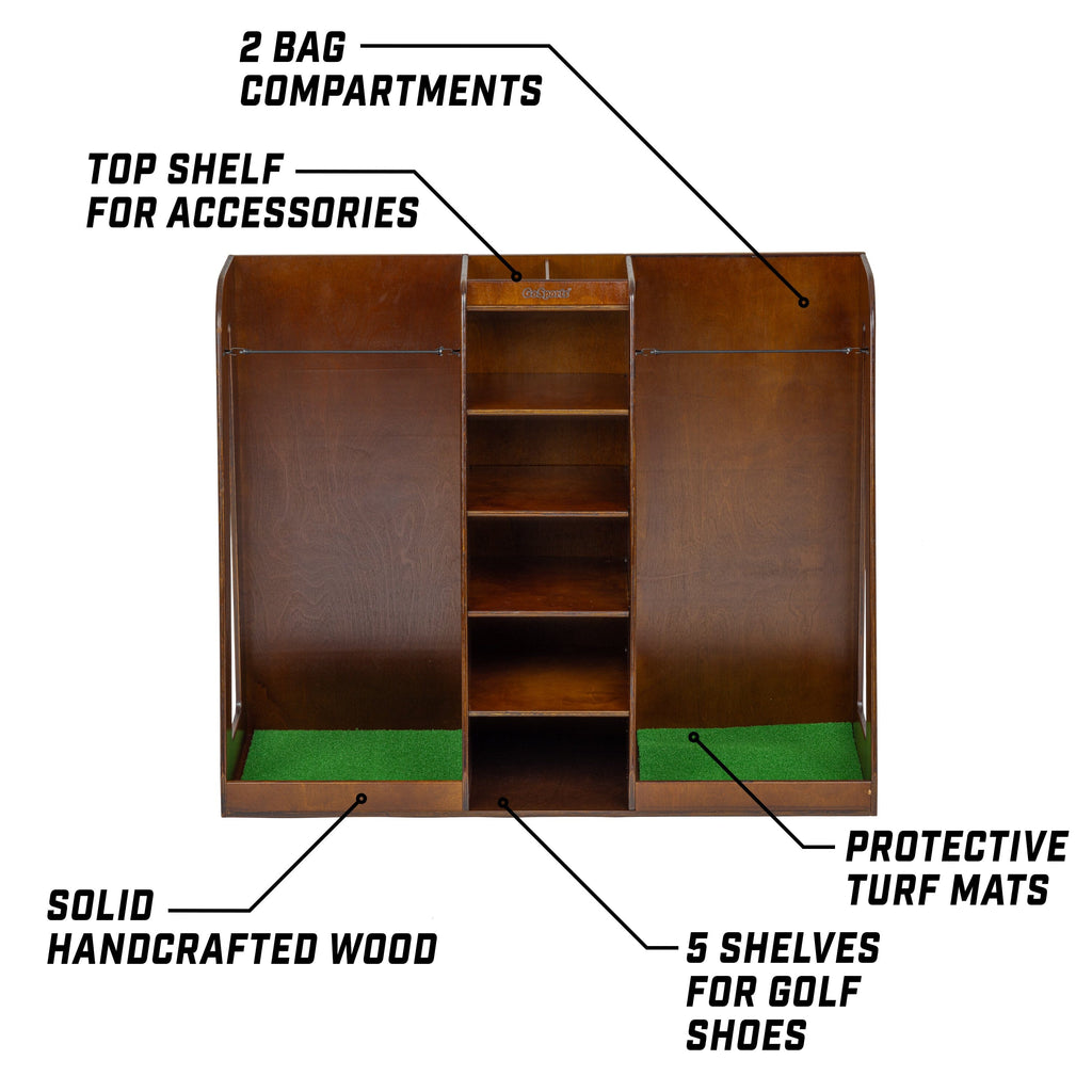 GoSports Premium Wooden Golf Bag Organizer and Storage Rack - Brown PlayGoSports.com 