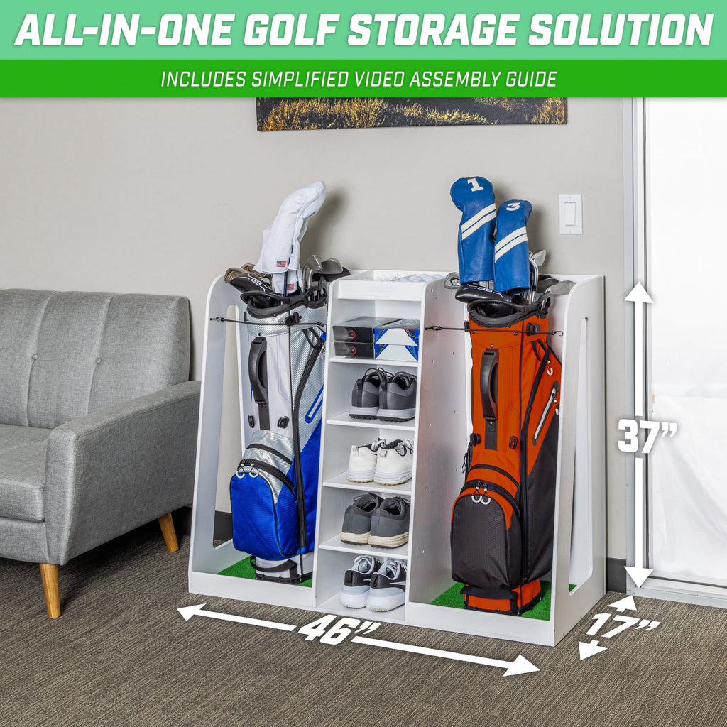 GoSports Premium Wooden Golf Bag Organizer and Storage Rack - White PlayGoSports.com 