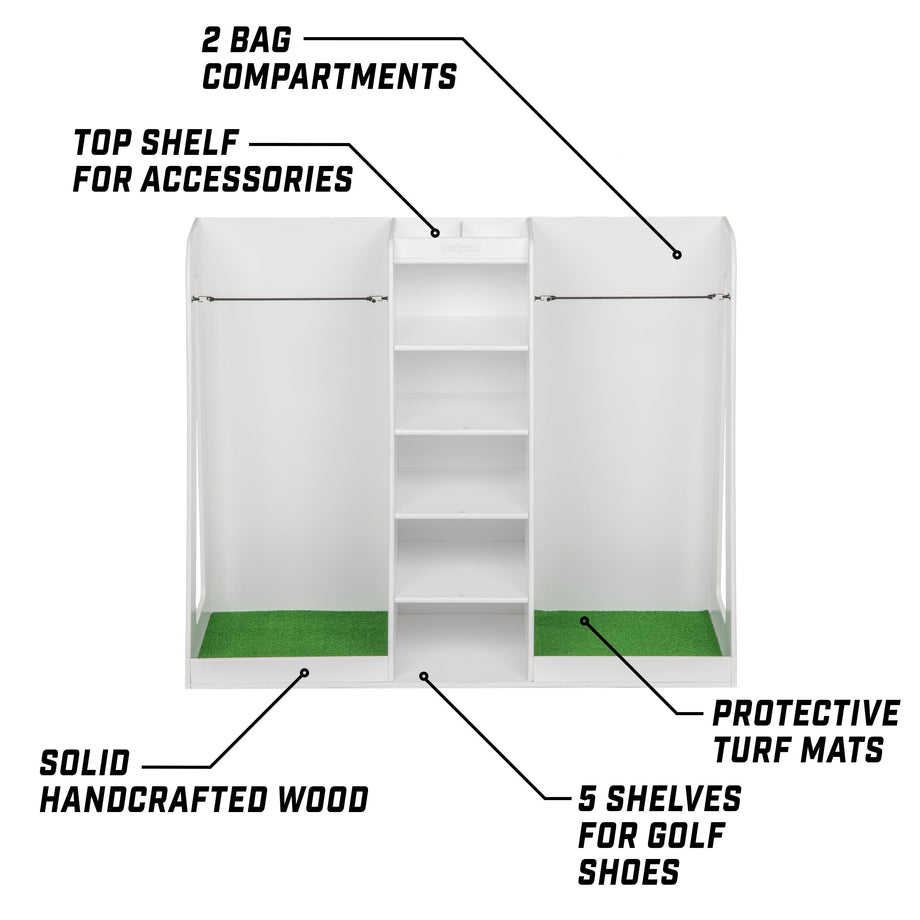 GoSports Premium Wooden Golf Bag Organizer and Storage Rack Brown