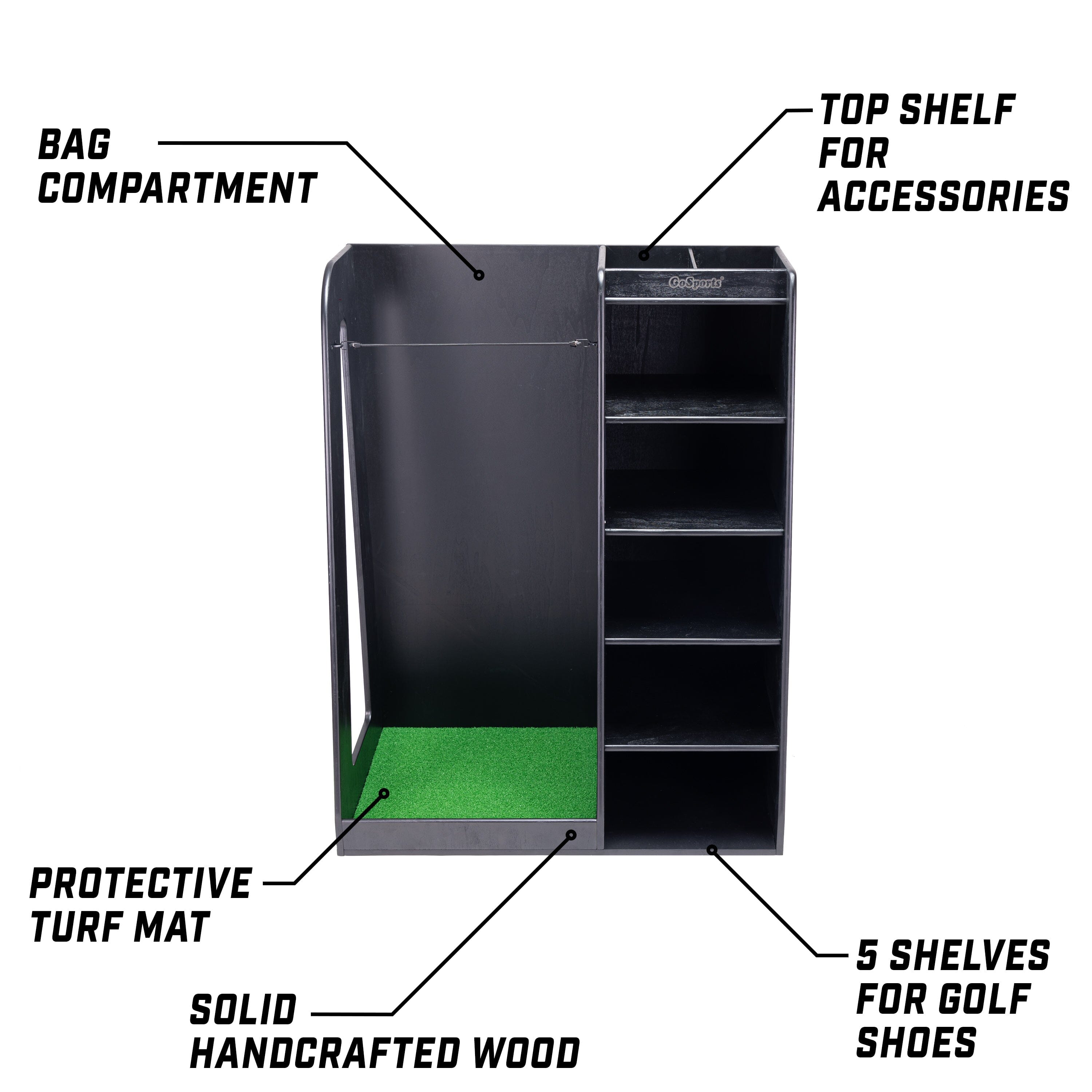 GoSports Double Premium Wooden Golf Bag Organizer and Storage Rack