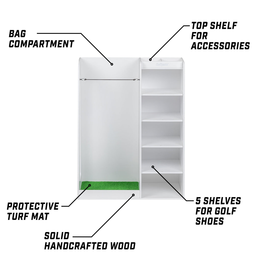 GoSports Premium Wooden Golf Bag Organizer and Storage Rack - White Playgosports.com 