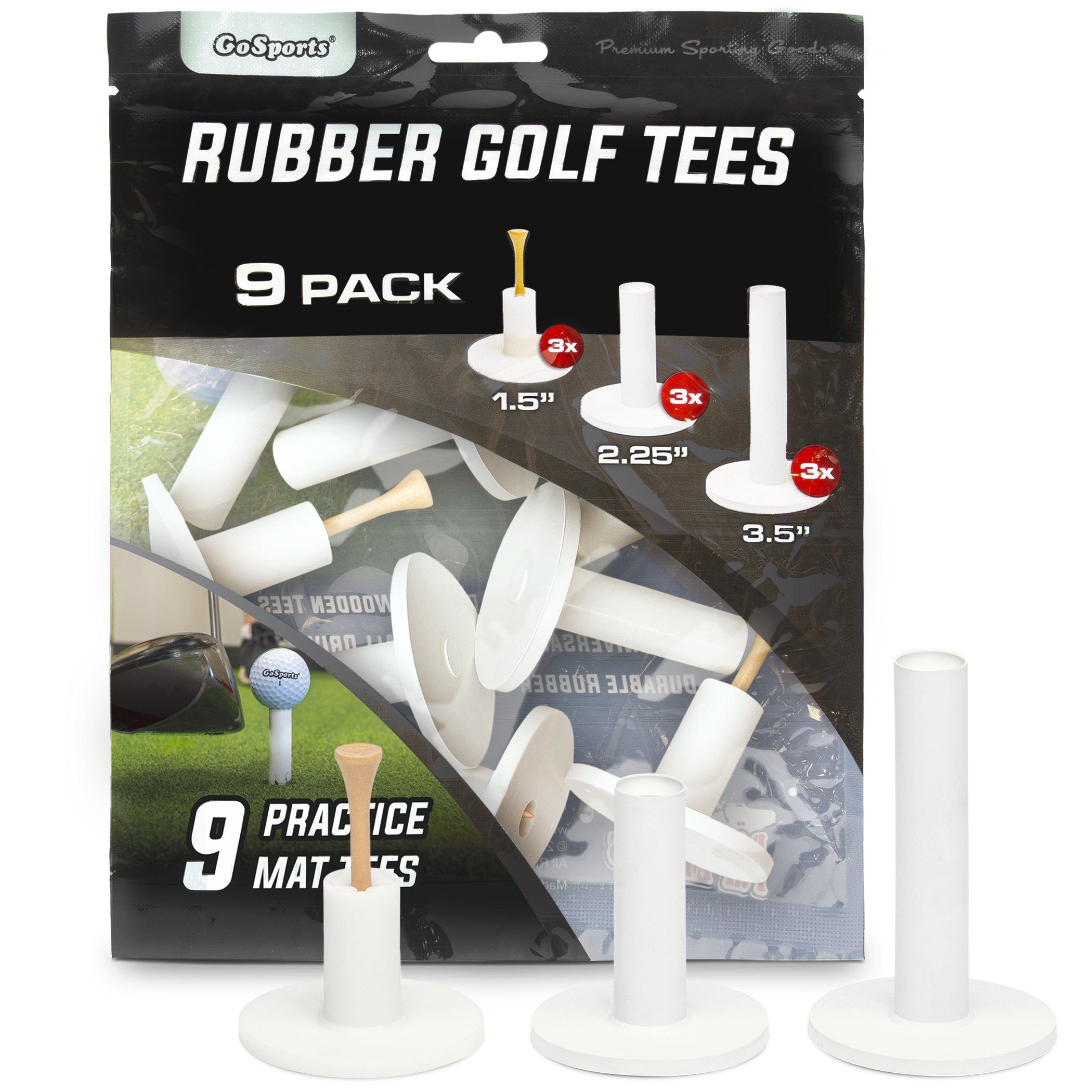 a package of white rubber golf tees