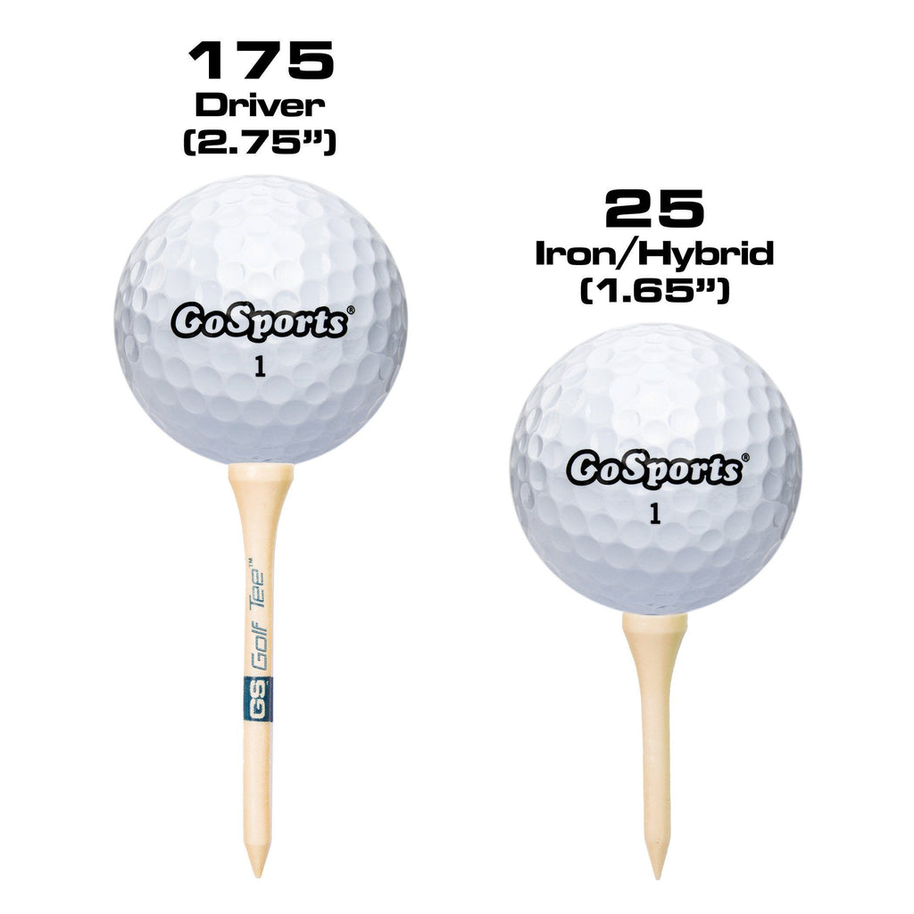 GoSports 2.75" Premium Wooden Golf Tees - 200 Tee Player's Pack with Driver and Iron/Hybrid Tees, Natural Golf playgosports.com 