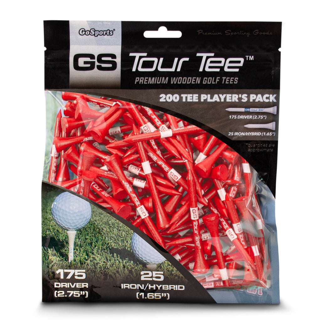 GoSports 2.75" Premium Wooden Golf Tees - 200 Tee Player's Pack with Driver and Iron/Hybrid Tees, Pink Golf playgosports.com Red 