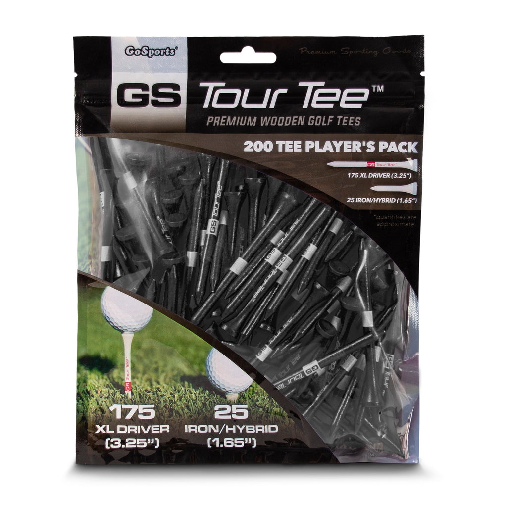 GoSports 3.25" XL Premium Wooden Golf Tees - 200 XL Tee Player's Pack Driver and Iron/Hybrid Tees, Orange Golf playgosports.com Black 