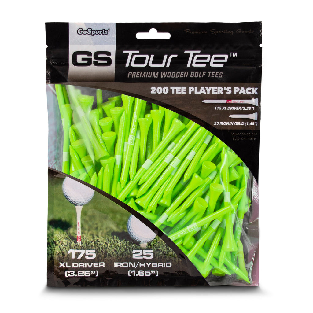 GoSports 3.25" XL Premium Wooden Golf Tees - 200 XL Tee Player's Pack Driver and Iron/Hybrid Tees, Orange Golf playgosports.com Green 
