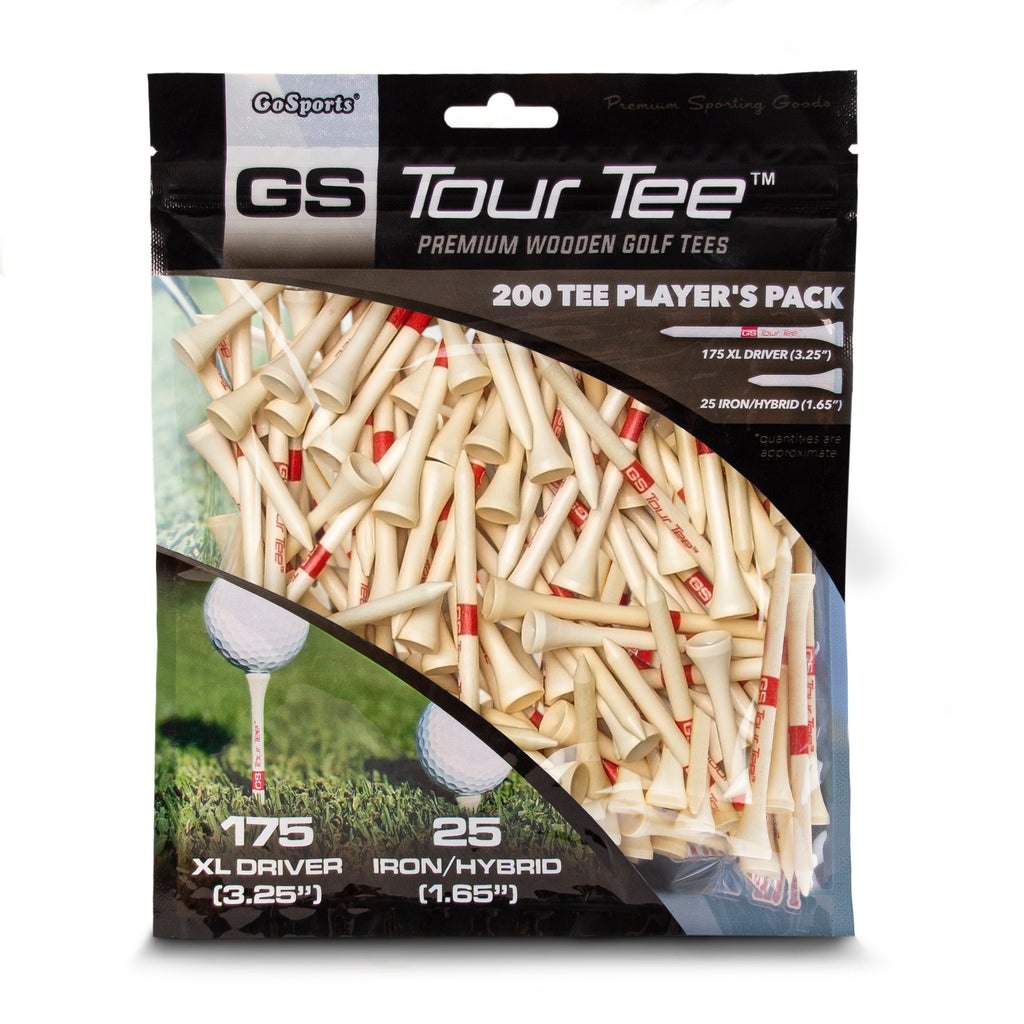 GoSports 3.25" XL Premium Wooden Golf Tees - 200 XL Tee Player's Pack Driver and Iron/Hybrid Tees, Orange Golf playgosports.com Natural 