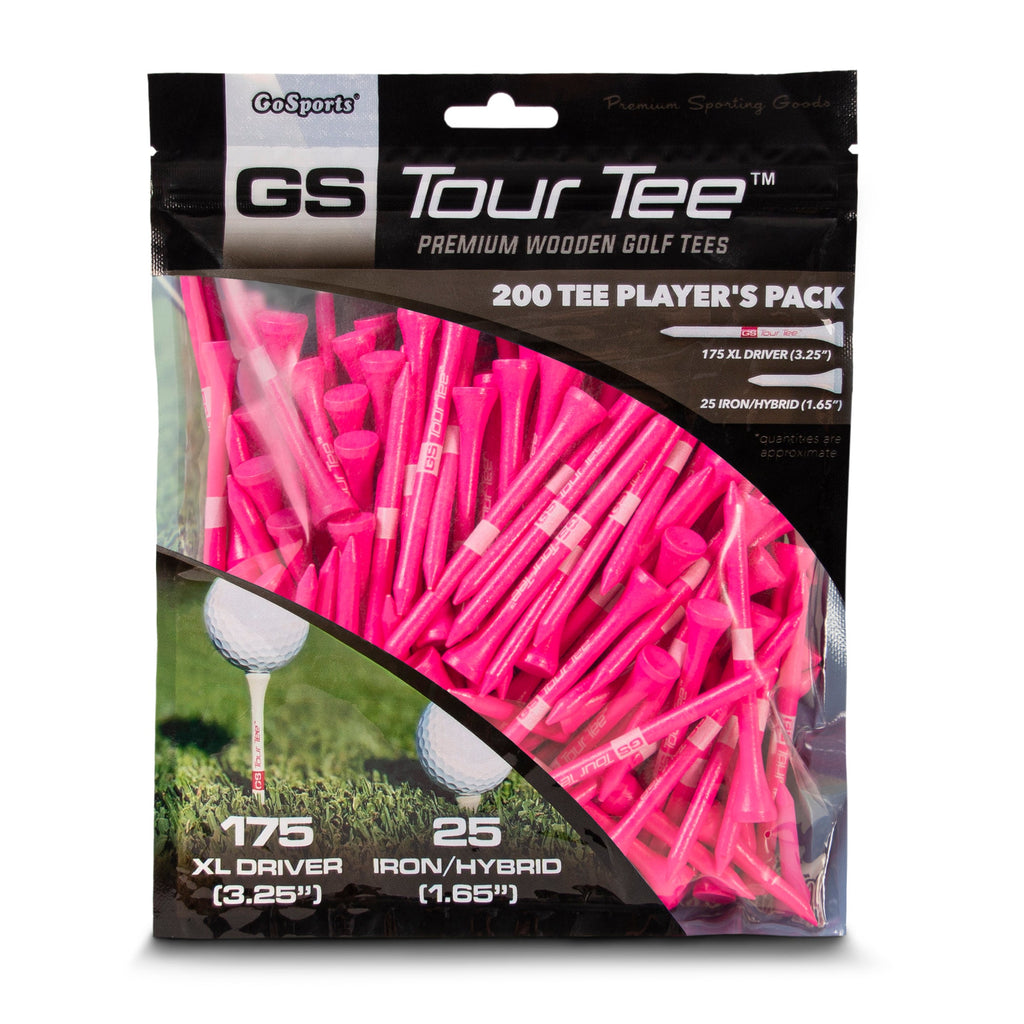 GoSports 3.25" XL Premium Wooden Golf Tees - 200 XL Tee Player's Pack Driver and Iron/Hybrid Tees, Orange Golf playgosports.com Pink 
