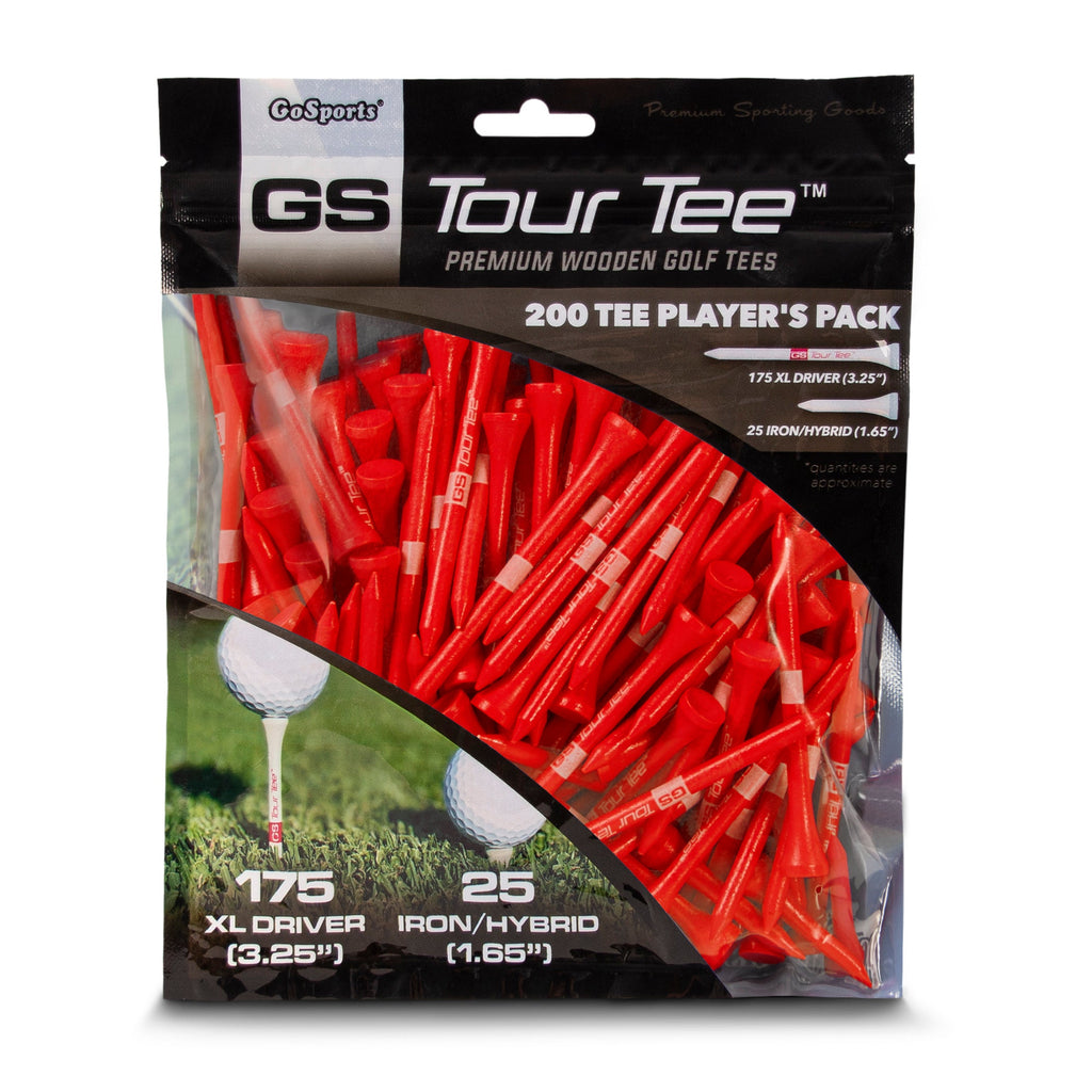 GoSports 3.25" XL Premium Wooden Golf Tees - 200 XL Tee Player's Pack Driver and Iron/Hybrid Tees, Orange Golf playgosports.com Red 