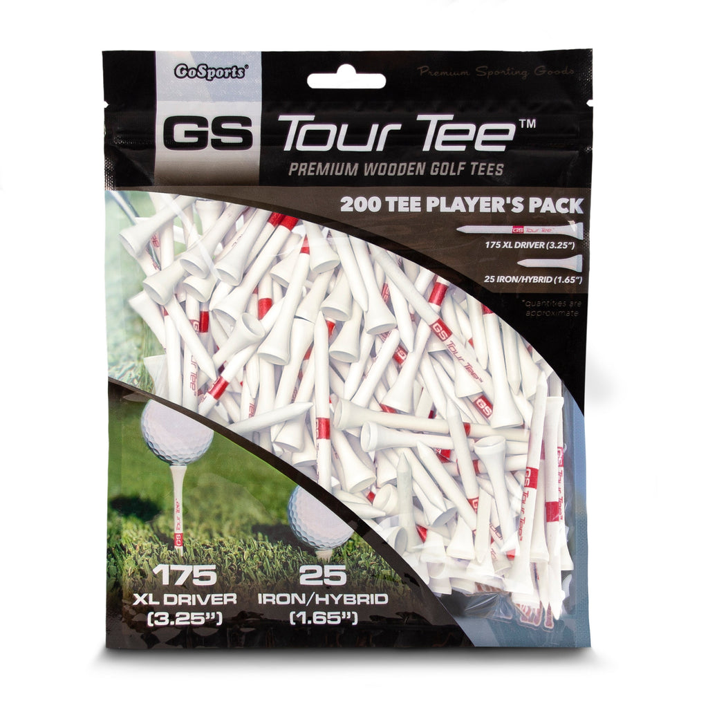 GoSports 3.25" XL Premium Wooden Golf Tees - 200 XL Tee Player's Pack Driver and Iron/Hybrid Tees, Orange Golf playgosports.com White 