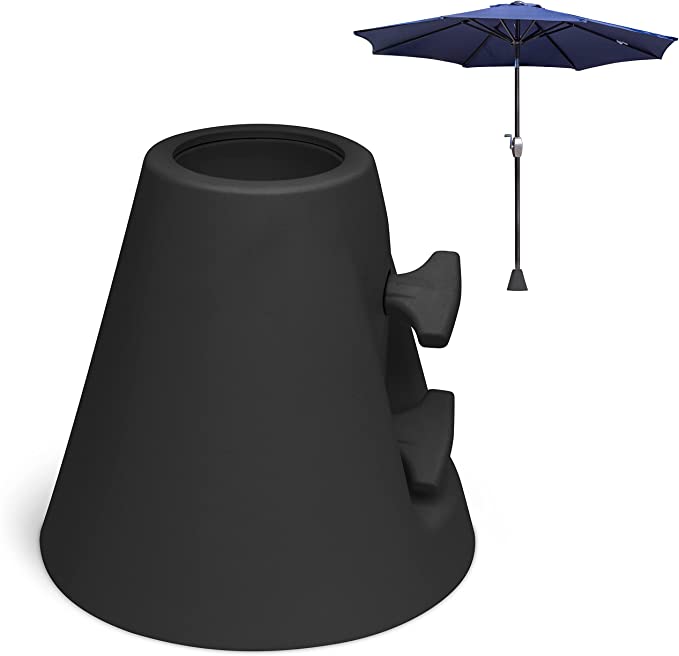 a black umbrella and a black umbrella stand